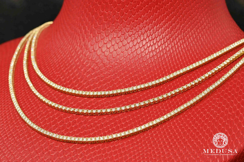 14K Gold Diamond Chain | Tennis Tight 4-Prong Sparkle 3mm Tennis Chain 20&#39;&#39; / Yellow Gold
