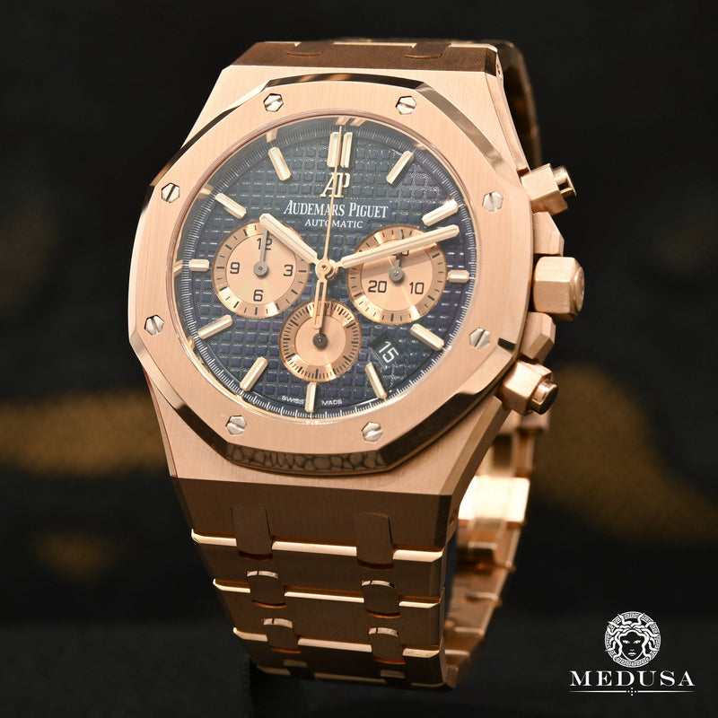 Montre Audemars Piguet | Montre Homme 41mm Audemars Piguet Royal Oak Chronograph Blue - 26331or Or Rose