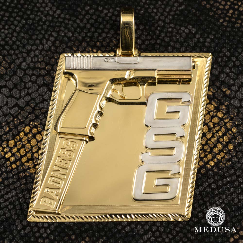 Pendentif Glock 9mm avec Plaque Militaire Or Jaune