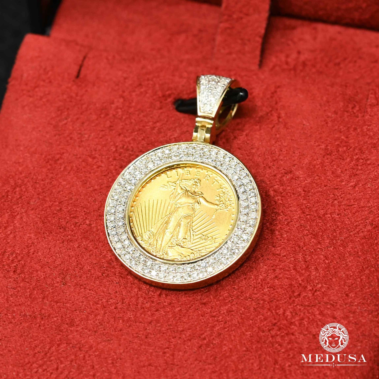 Pendentif à Diamants en Or 10K | Pendentif Divers Lady Liberty Coin - Diamant Or Jaune