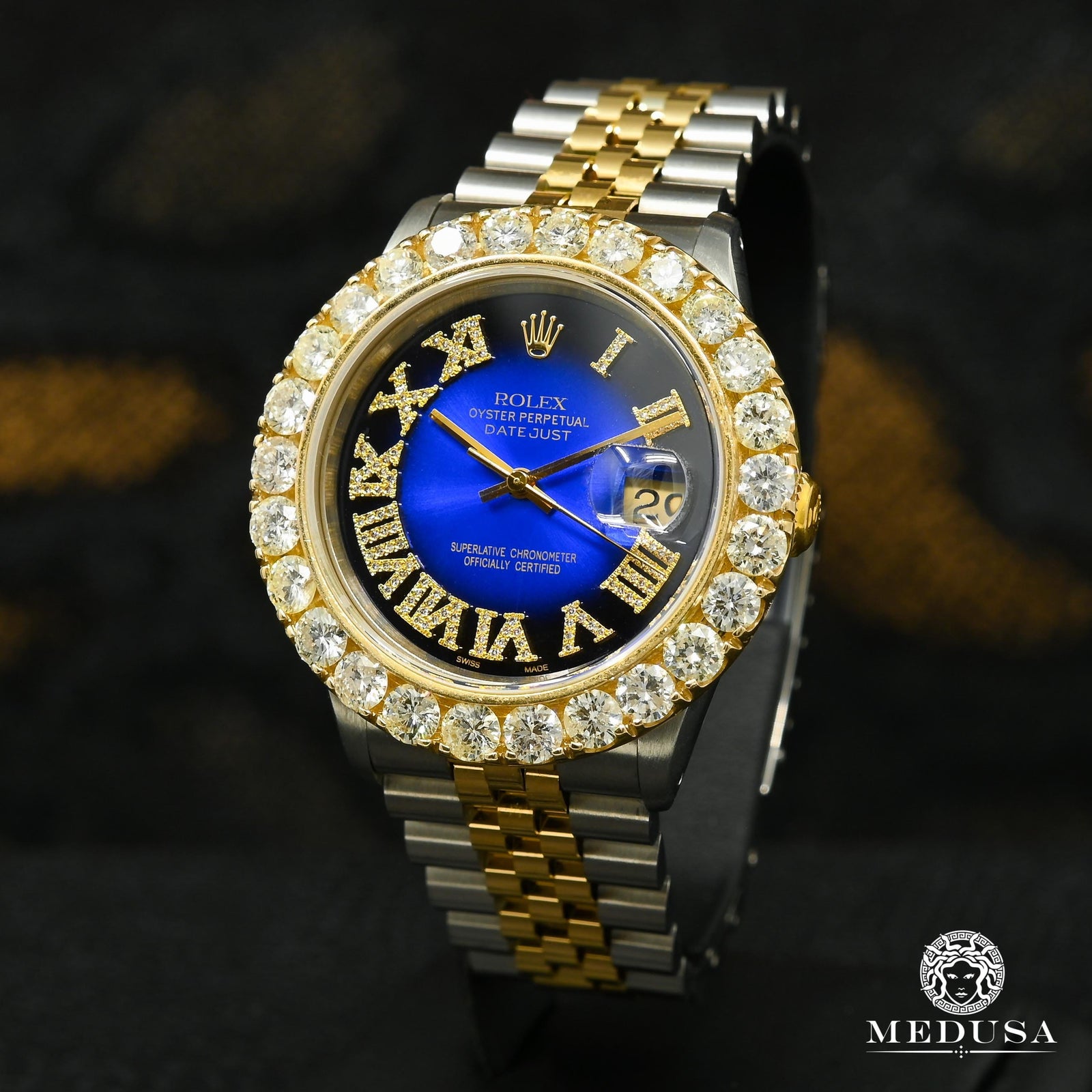Montre Rolex | Montre Homme Rolex Datejust 36mm - Big Bezel Black/Blue Or 2 Tons