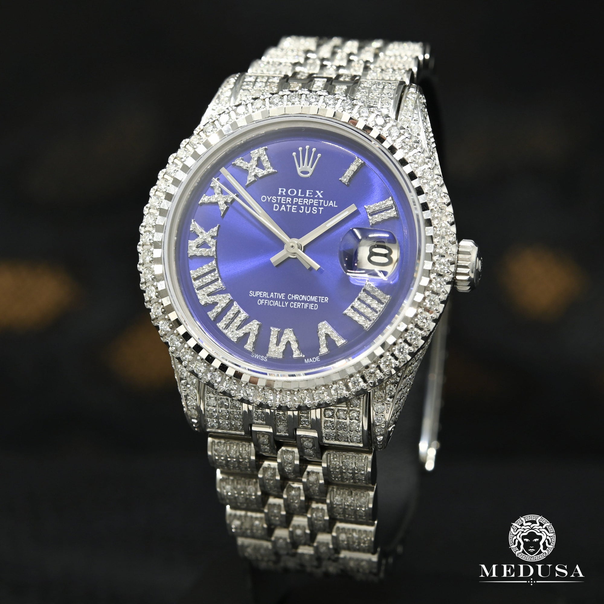 Montre Rolex | Montre Homme Rolex Datejust 36mm - Iced Out Bleu / Stainless