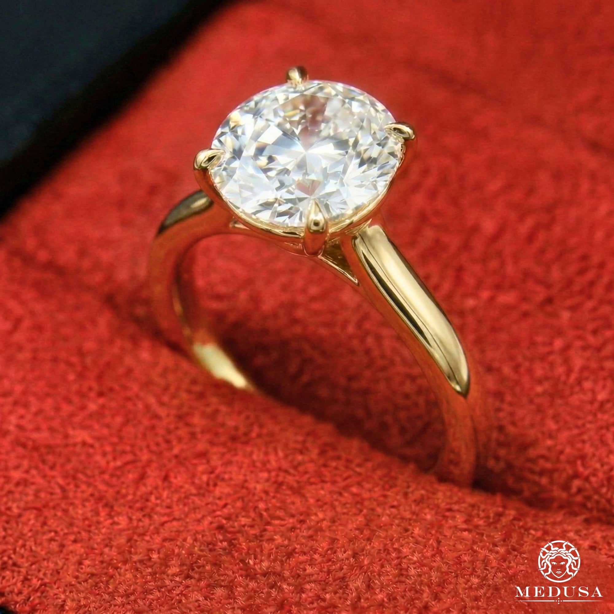 Bague à Diamants en Or 14K | Bague Fiançaille Solitaire LAB D1 - Round Cut Or Jaune / 1.00CT / Plain