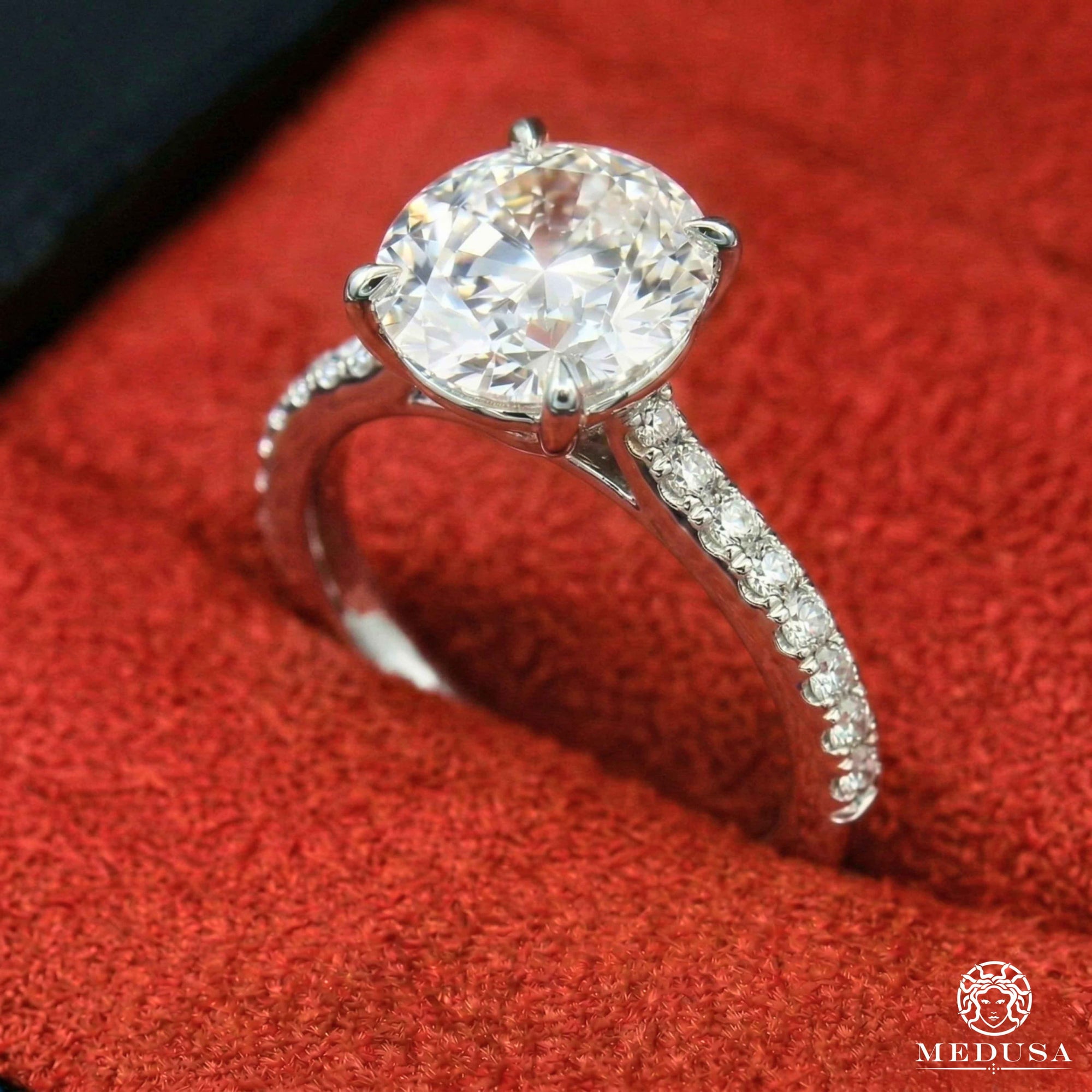 Bague à Diamants en Or 14K | Bague Fiançaille Solitaire LAB D1 - Round Cut Or Blanc / 1.00CT / Semi-Eternité