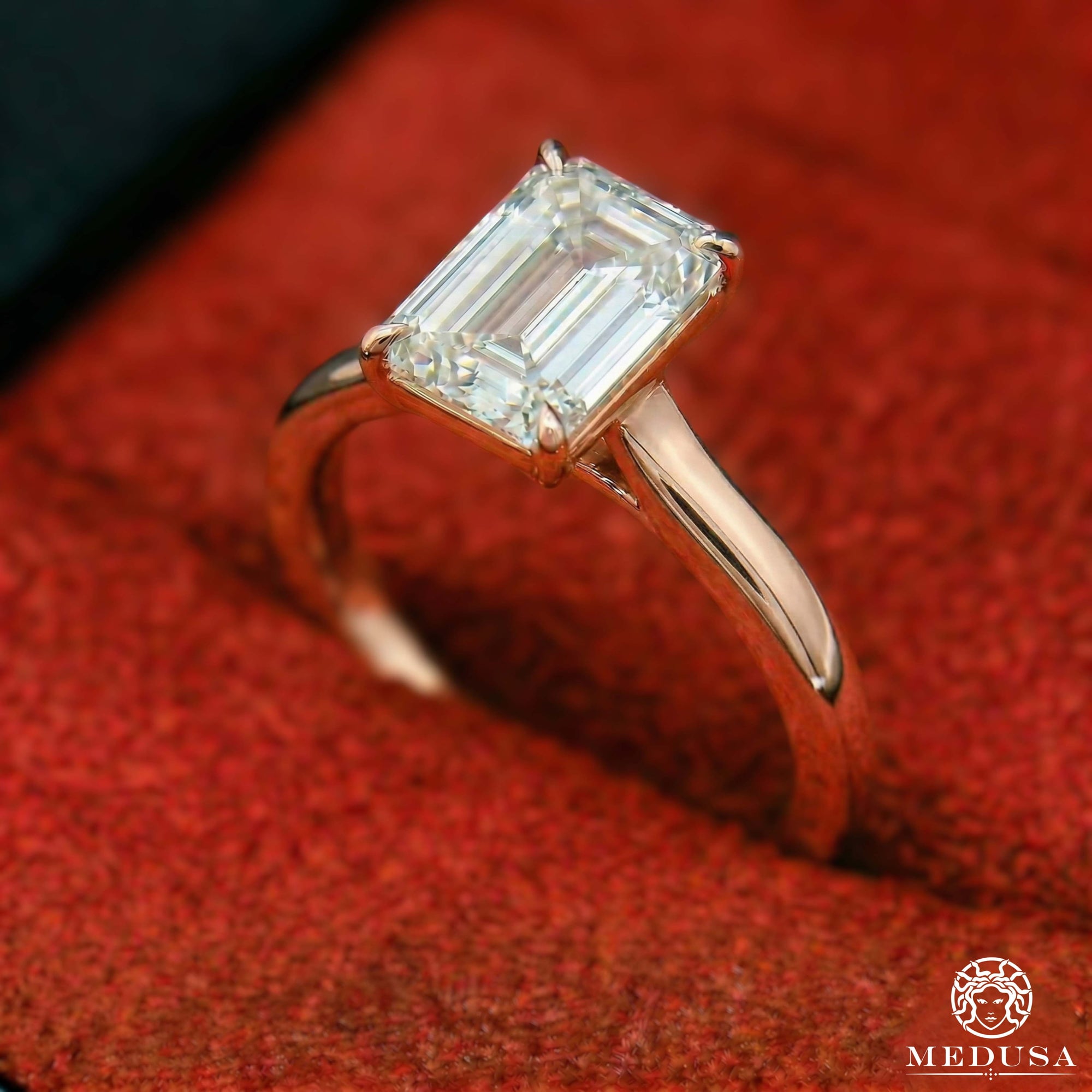 Bague à Diamants en Or 14K | Bague Fiançaille Solitaire LAB D3 - Emerald Cut Or Rose / 1.00CT / Plain