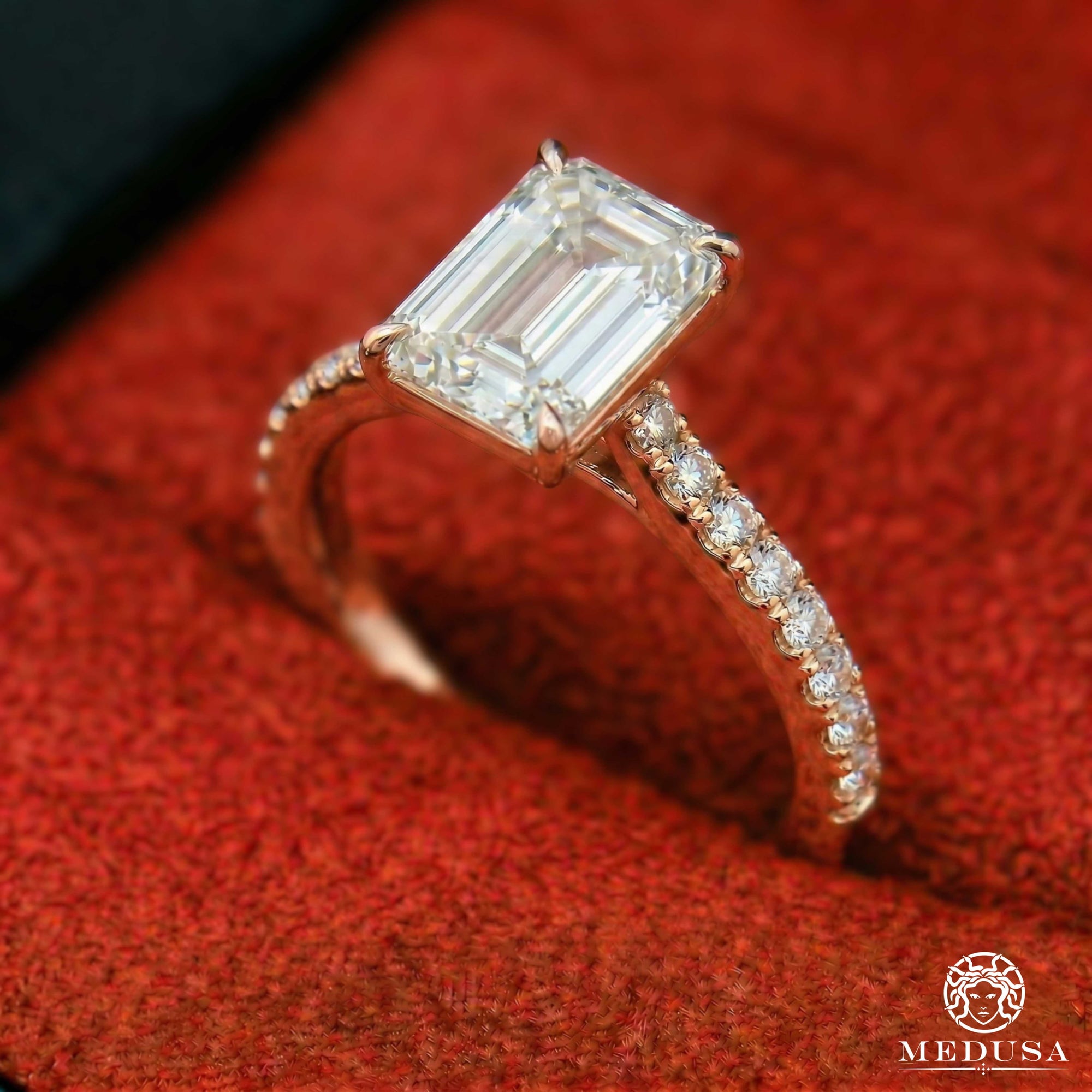 Bague à Diamants en Or 14K | Bague Fiançaille Solitaire LAB D3 - Emerald Cut Or Rose / 1.00CT / Semi-Eternité
