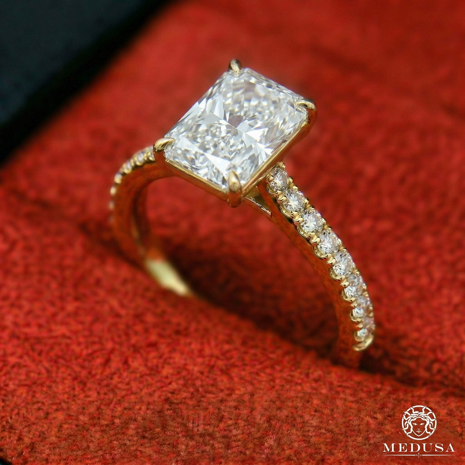 Bague à Diamants en Or 14K | Bague Fiançaille Solitaire LAB D6 - Radiant Cut Or Jaune / 1.00CT / Semi-Eternité