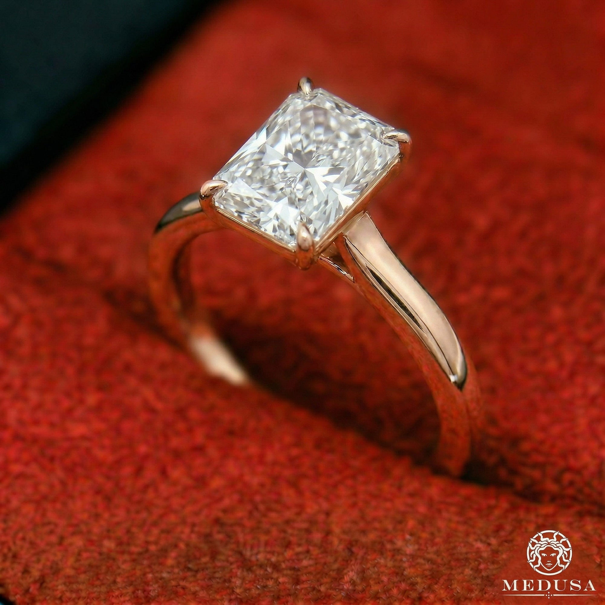 Bague à Diamants en Or 14K | Bague Fiançaille Solitaire LAB D6 - Radiant Cut Or Rose / 1.00CT / Plain