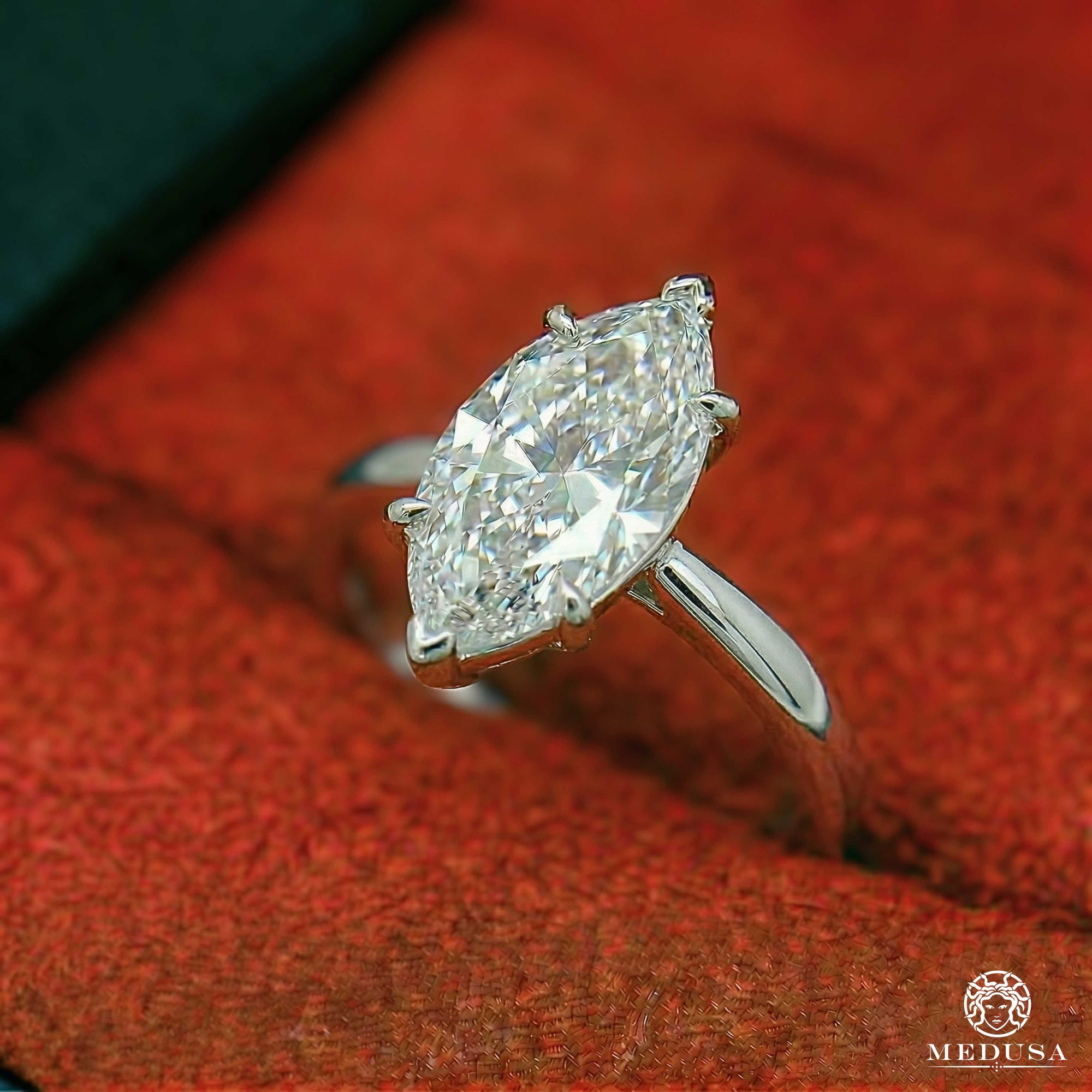 Bague à Diamants en Or 14K | Bague Fiançaille Solitaire LAB D7 - Marquise Cut Or Blanc / 1.00CT / Plain