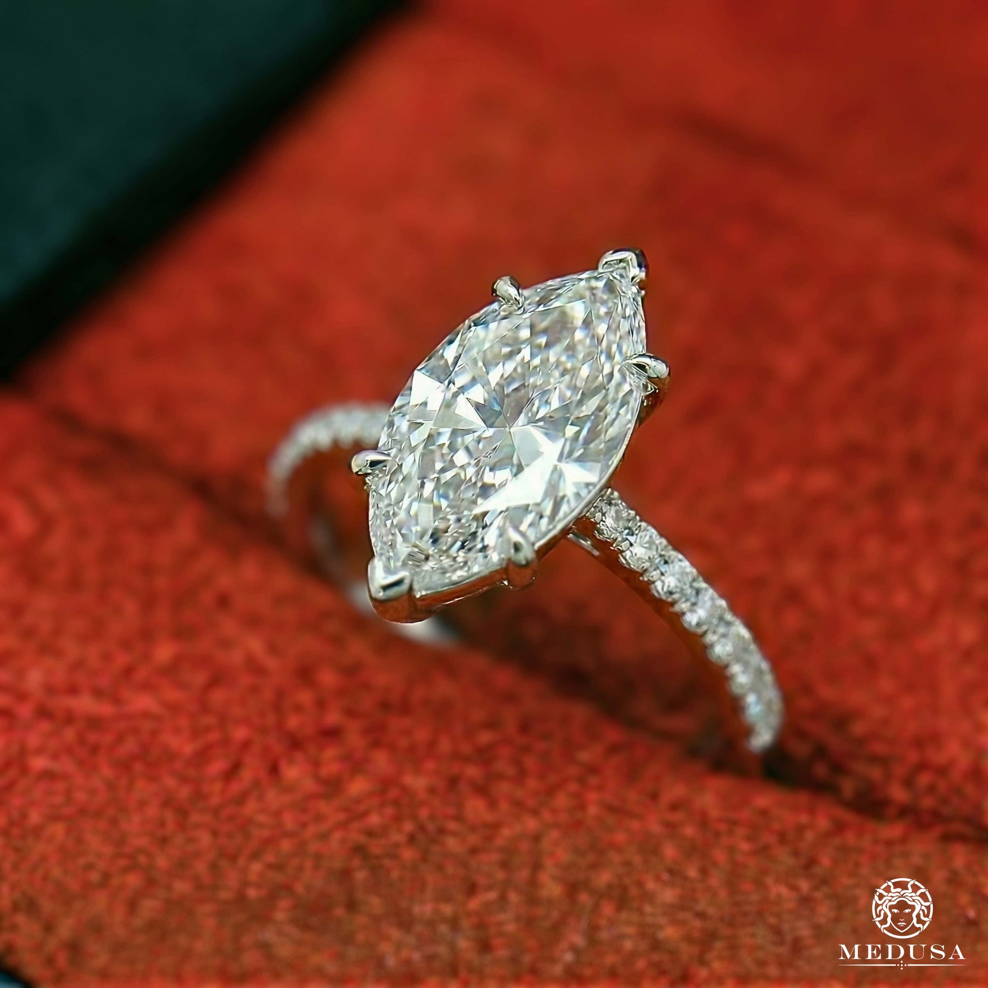 Bague à Diamants en Or 14K | Bague Fiançaille Solitaire LAB D7 - Marquise Cut Or Blanc / 1.00CT / Semi-Eternité