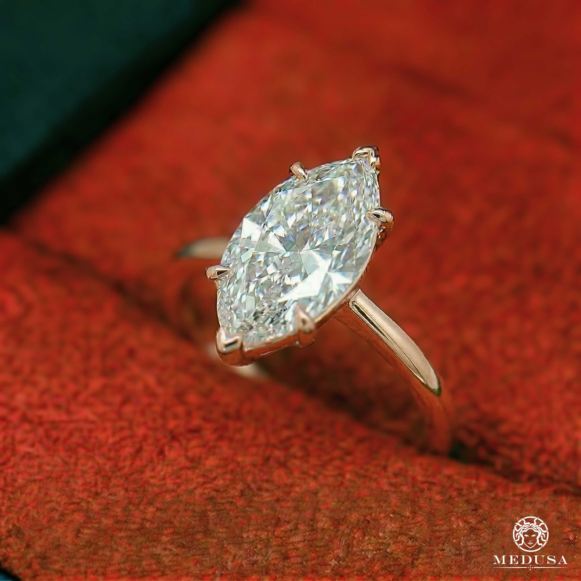 Bague à Diamants en Or 14K | Bague Fiançaille Solitaire LAB D7 - Marquise Cut Or Rose / 1.00CT / Plain