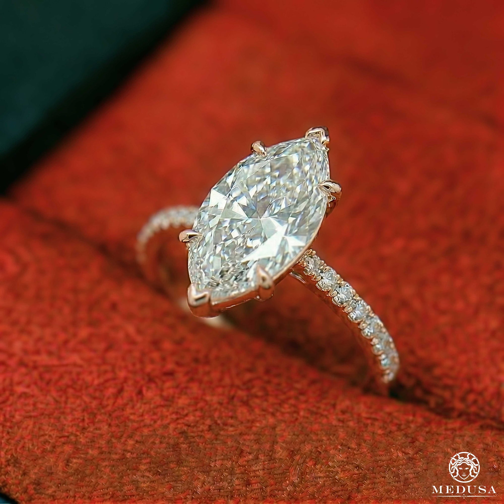 Bague à Diamants en Or 14K | Bague Fiançaille Solitaire LAB D7 - Marquise Cut Or Rose / 1.00CT / Semi-Eternité