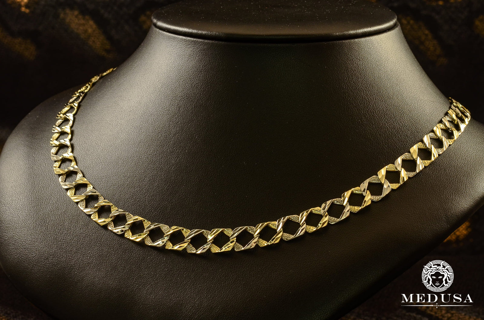 10K Gold Chain | Curb Chain 10mm Meshy M447 18'' / Gold 2 Tones