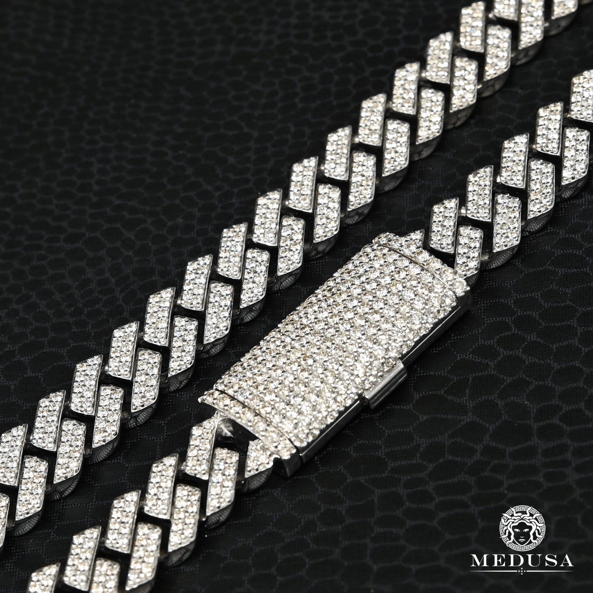 10K Gold Diamond Chain | Chain 12mm Cuban Prong Diamond White Gold 22&#39;&#39; / Diamonds / White Gold