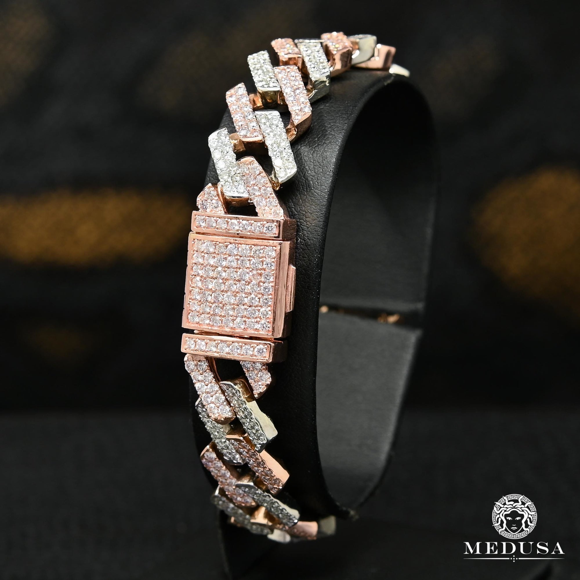 Bracelet à Diamants en Or 10K | Bracelet Homme 13mm Bracelet Cuban Prong Or 2 Tons