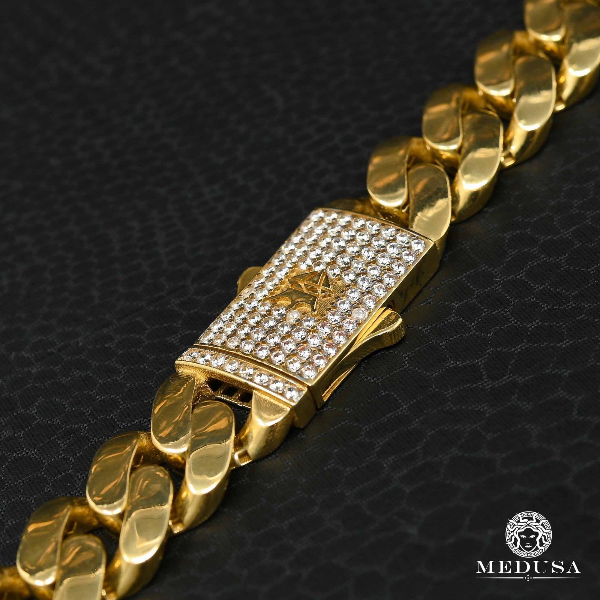 10K Gold Chain | Chain 13mm Cuban Medusa CZ Lock 26'' / Yellow Gold
