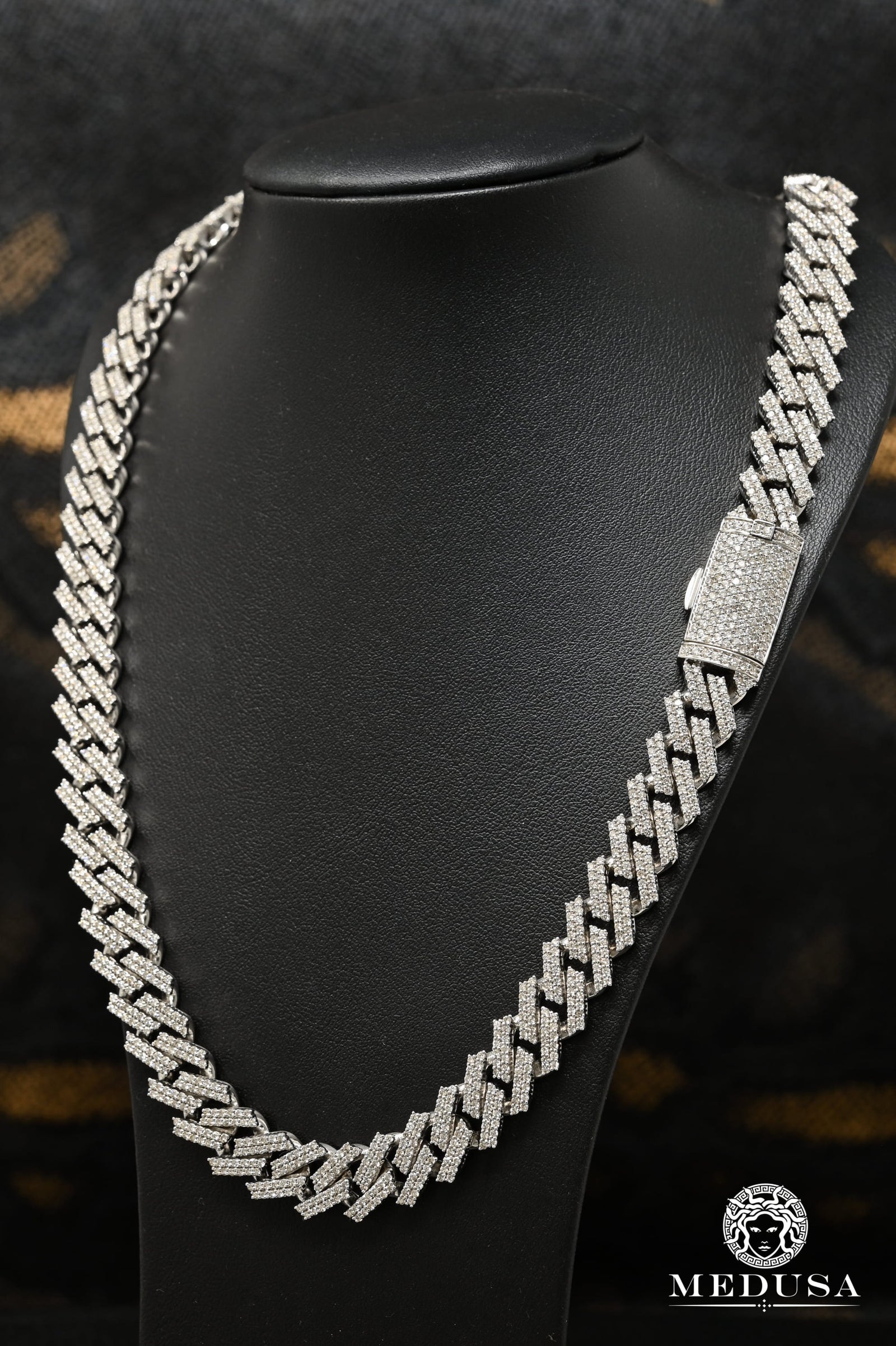 10K Gold Diamond Chain | Chain 13mm Cuban Prong Diamond White Gold 22'' / Diamonds / White Gold