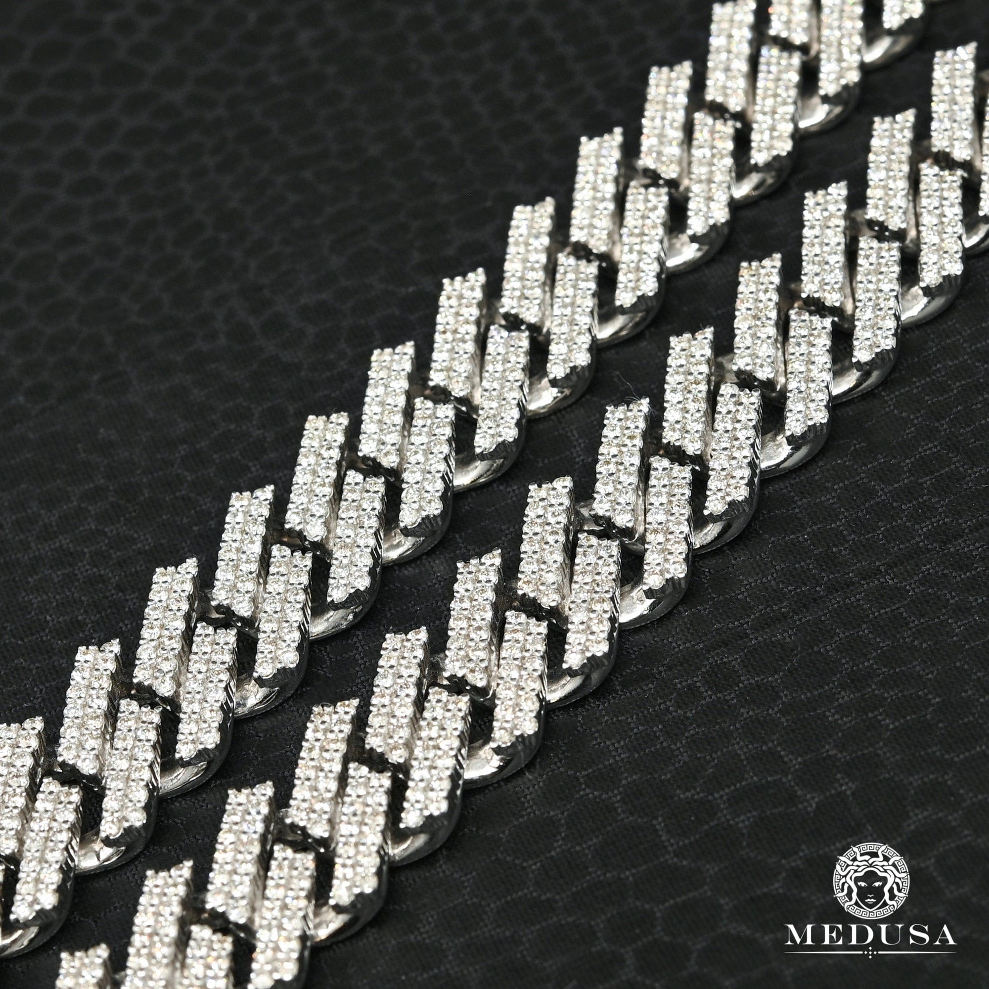 10K Gold Diamond Chain | Chain 13mm Cuban Prong Diamond White Gold 22&#39;&#39; / Diamonds / White Gold