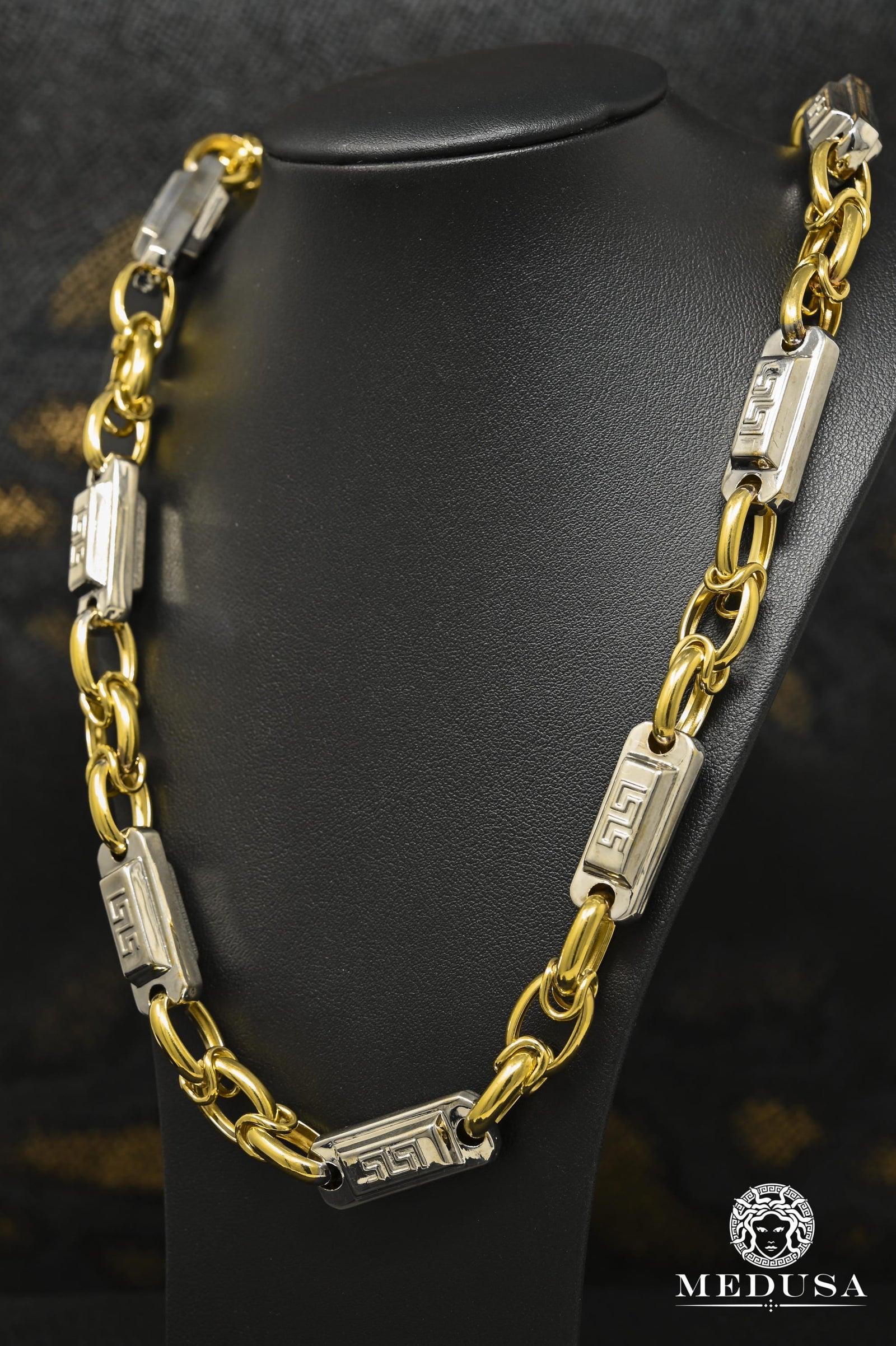14K Gold Chain | Chain 13mm Fancy Bullet M12 26'' / Gold 2 Tones