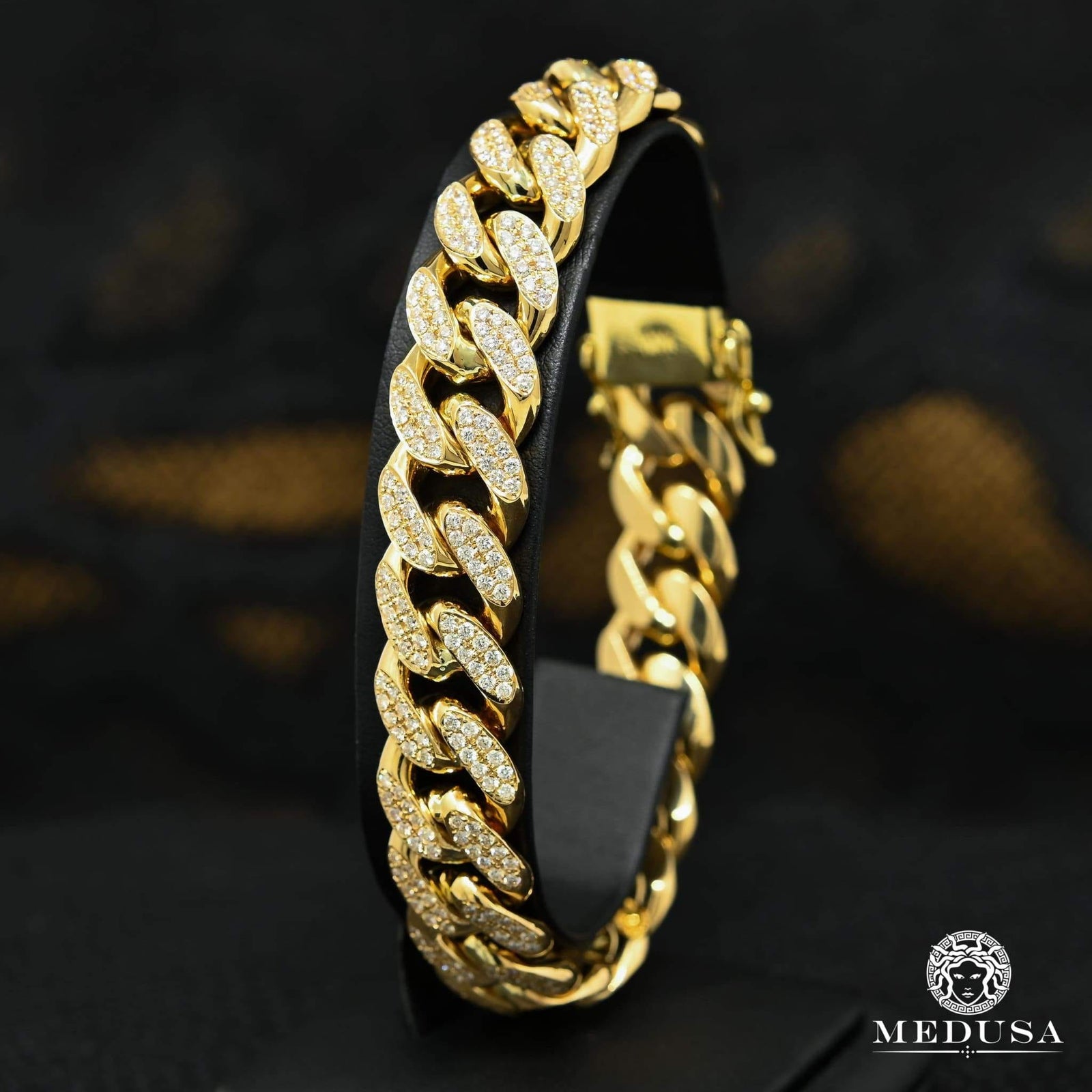 Bracelet à Diamants en Or 10K | Bracelet Homme 14mm Bracelet Cuban Iced Out 8’’ / Diamant / Or Jaune