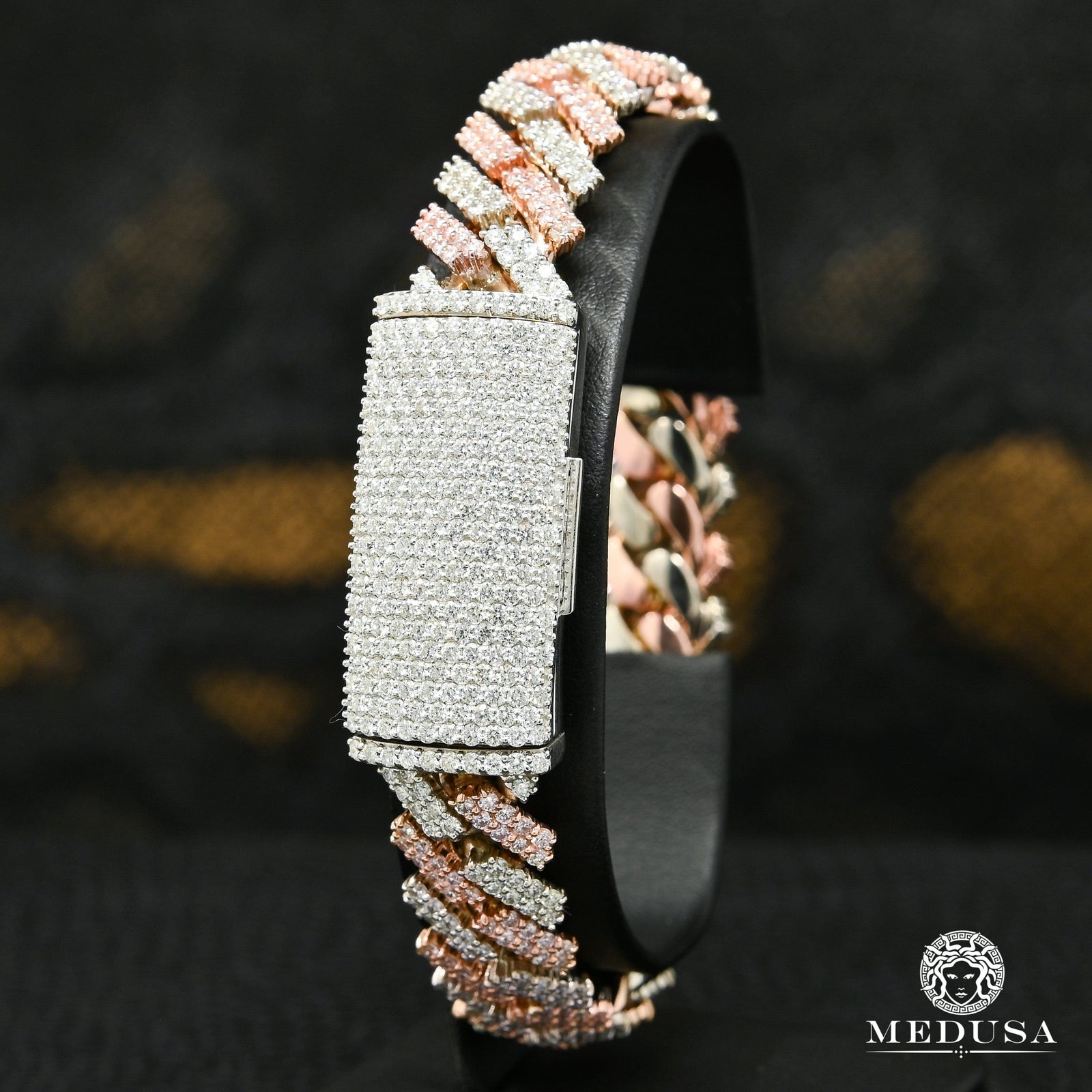 14mm Cuban Prong Bracelet Gold 2 Tones Big-Lock 