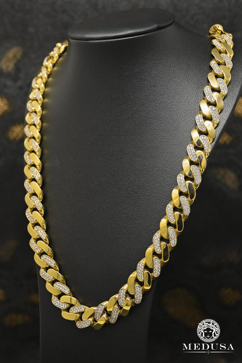 10K Gold Chain | 14mm Cuban Link Semi-CZ Chain