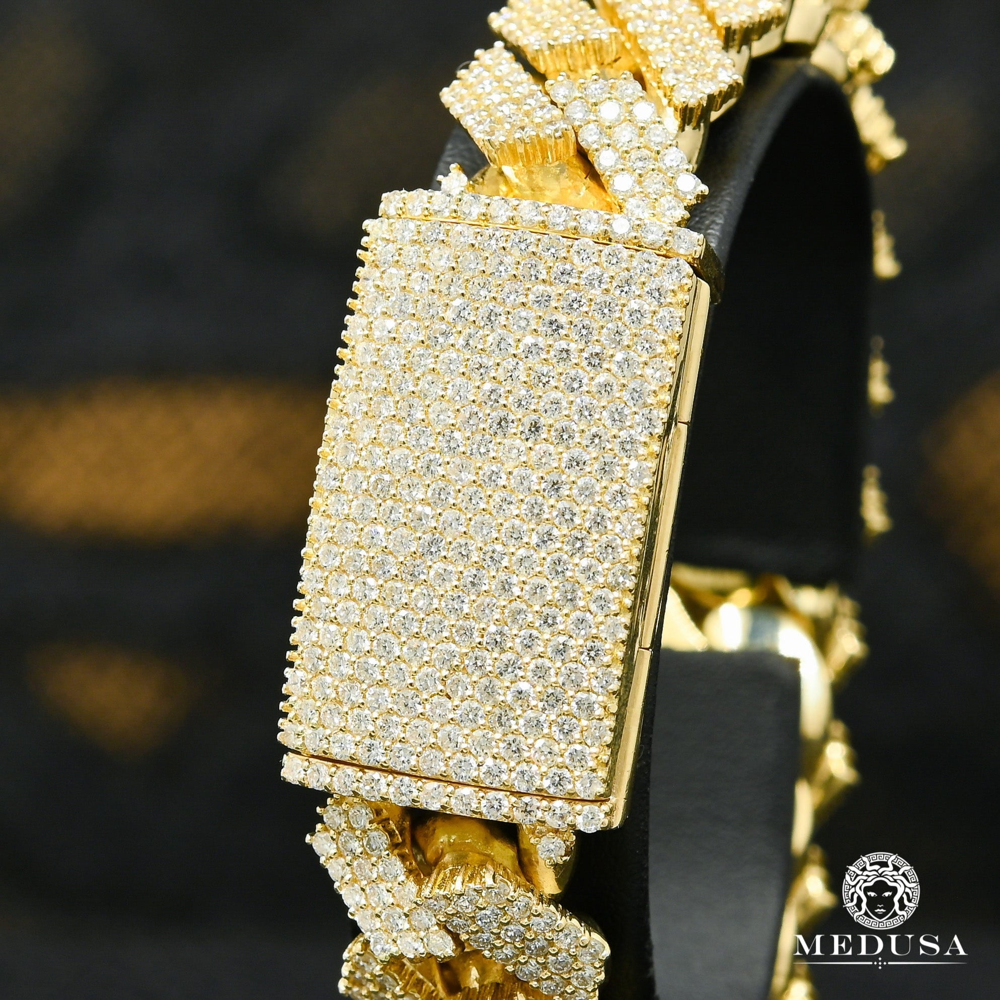 Bracelet à Diamants en Or 10K | Bracelet Homme 17mm Bracelet Cuban Prong Big Box-Lock 8.5’’ / Or Jaune