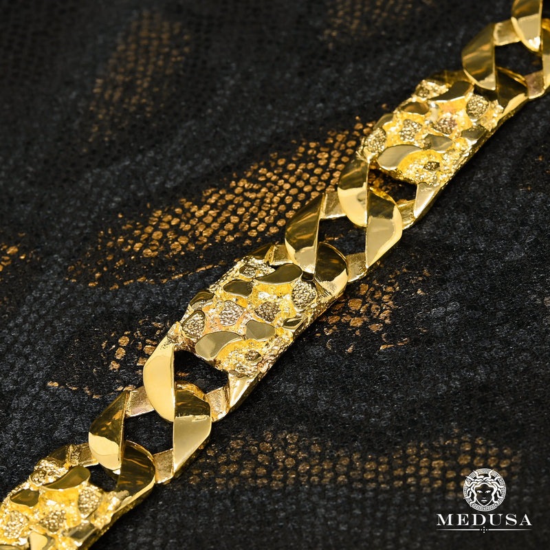10K Gold Bracelet | Men&#39;s Bracelet 17mm Meshy Nugget Bracelet
