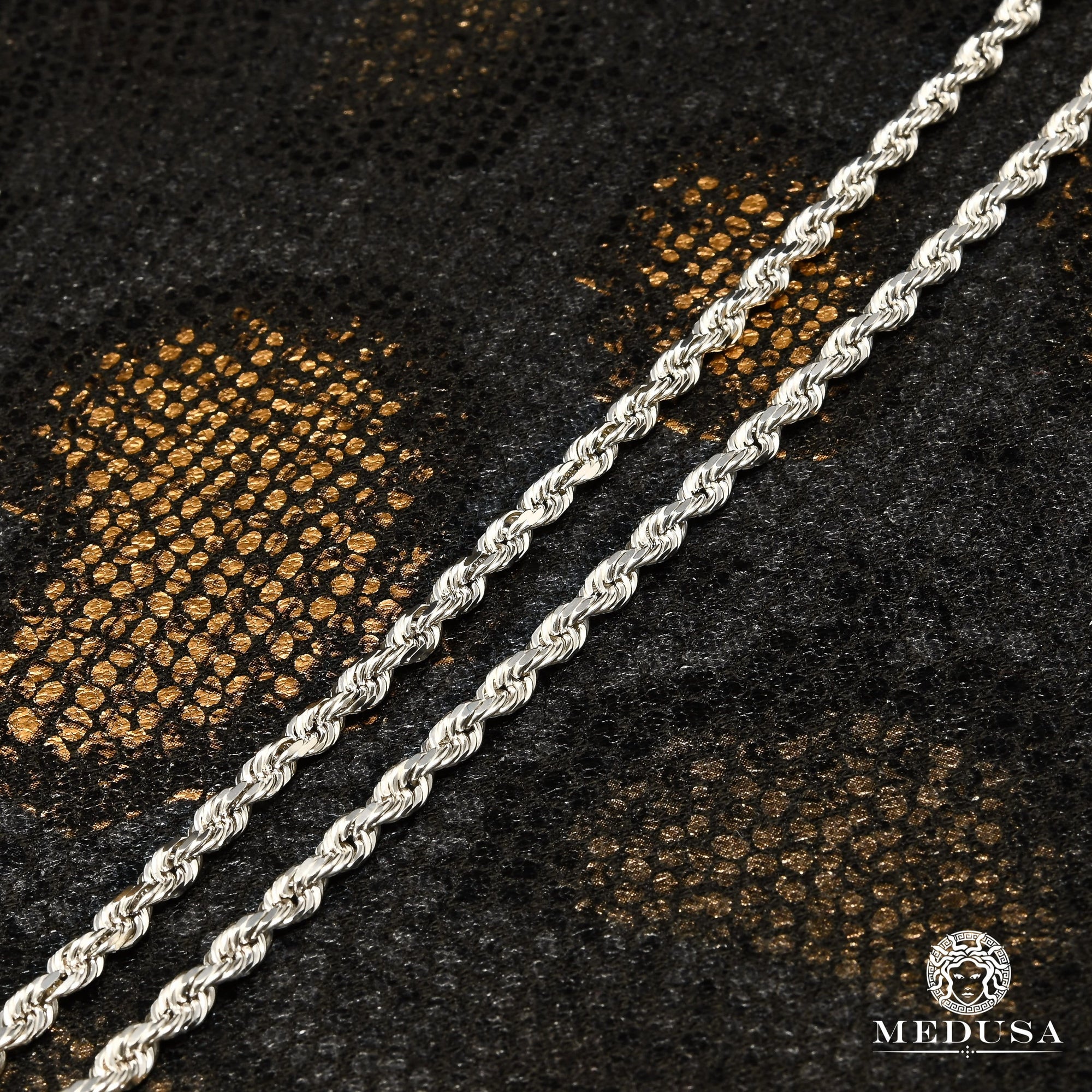 10K Gold Chain | 3mm chain Rope Solid Gold White