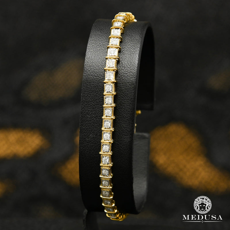 10K Gold Diamond Bracelet | Men&#39;s Bracelet 4.5mm Tennis Square Invisible - Yellow Gold Diamond
