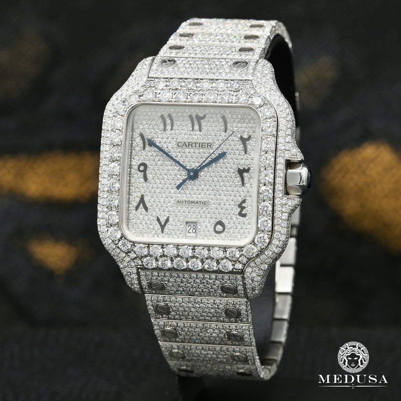 Cartier watch | Cartier Santos 100 40mm Men&#39;s Watch - Full Arabic Iced Stainless