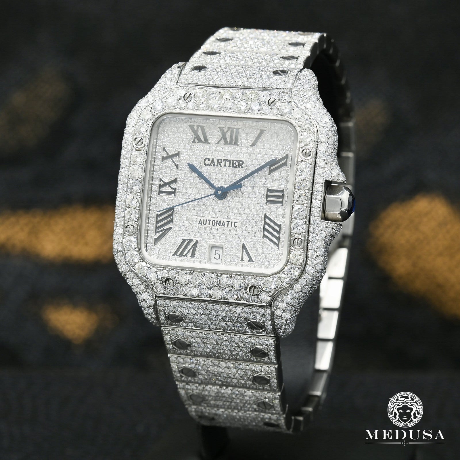 Montre Cartier | Montre Homme 40mm Cartier Santos 100 - Full Dial Iced Stainless