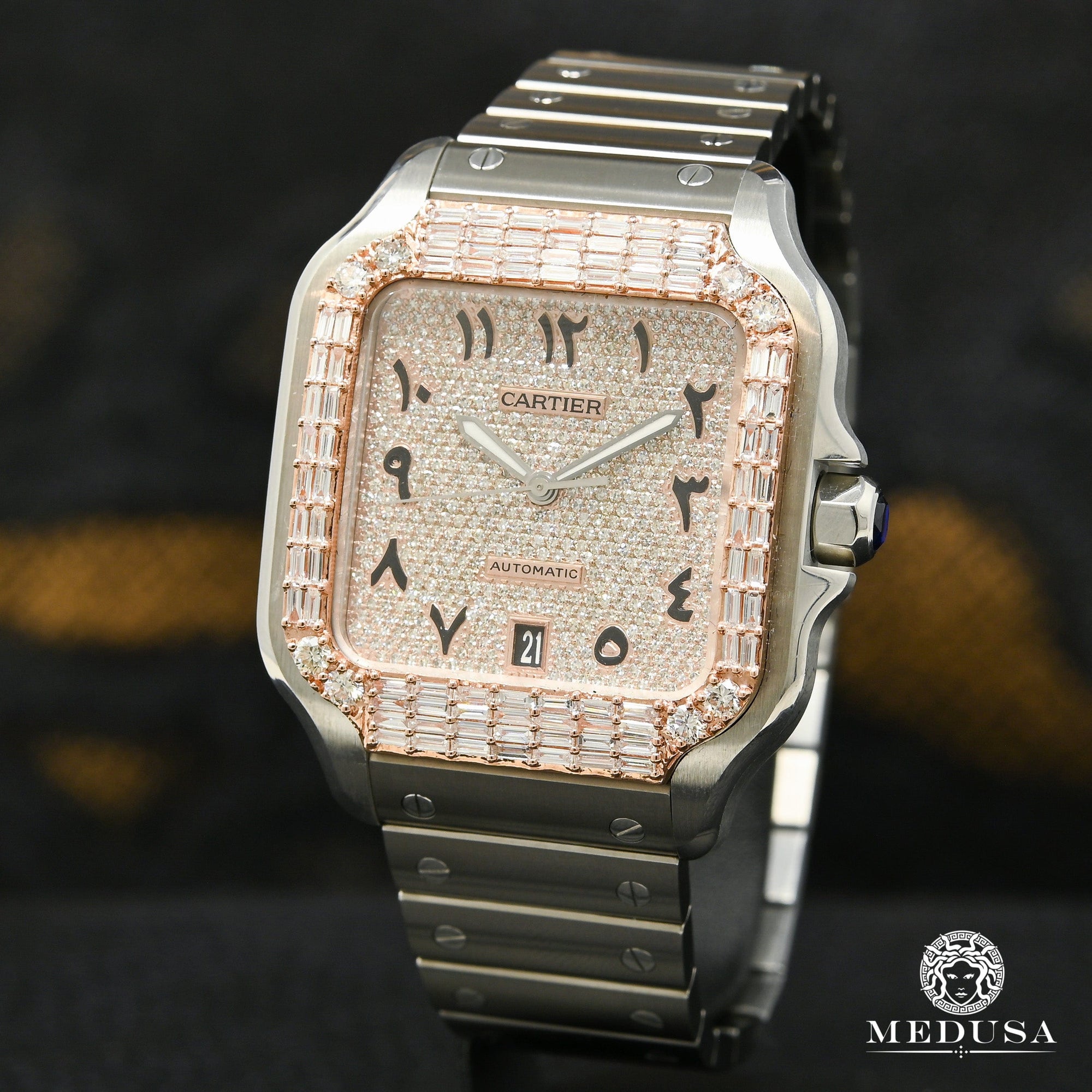 Montre Cartier | Montre Homme 40mm Cartier Santos 100 XL - Arabic Everose Emerald Cut Or Rose 2 Tons