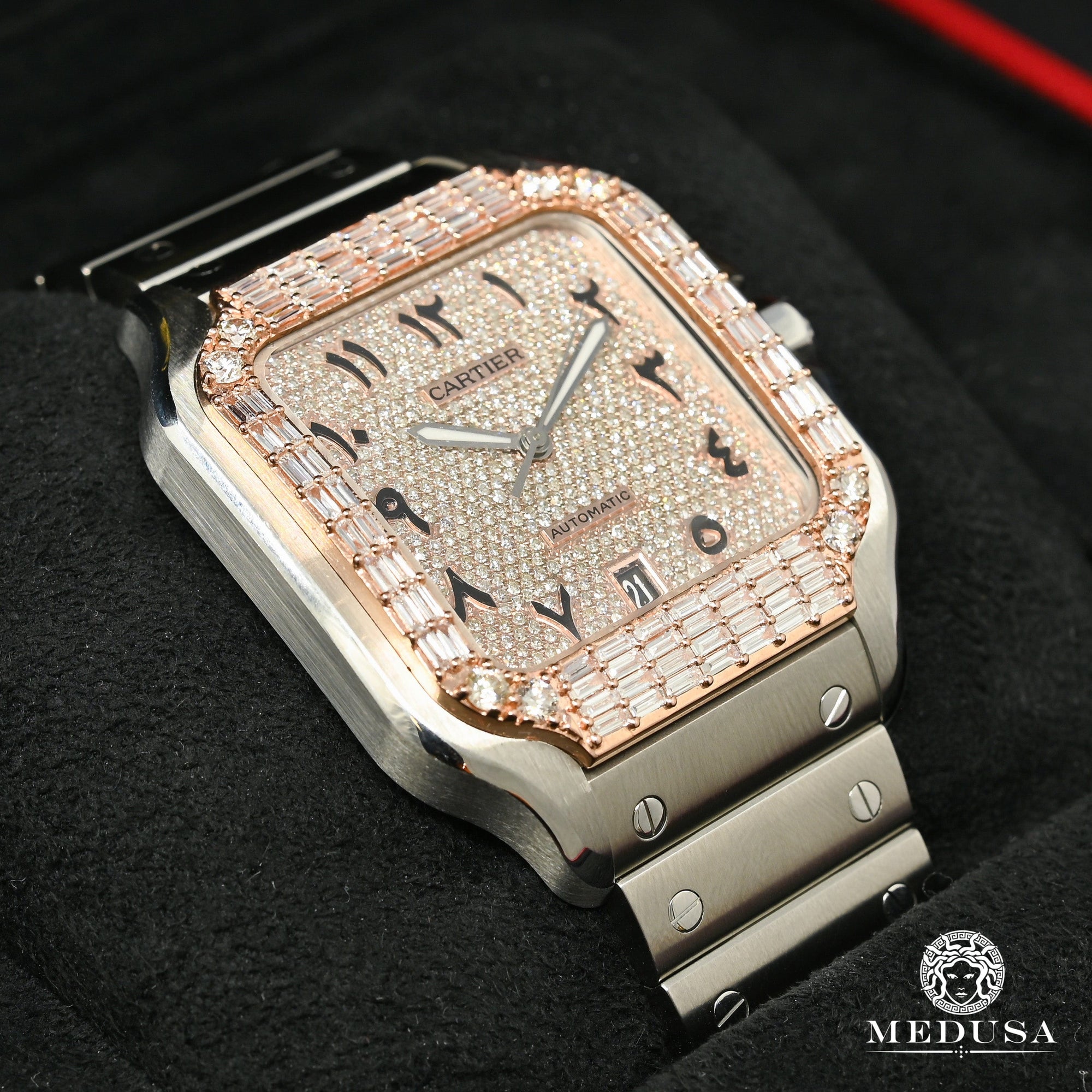 Montre Cartier | Montre Homme 40mm Cartier Santos 100 XL - Arabic Everose Emerald Cut Or Rose 2 Tons