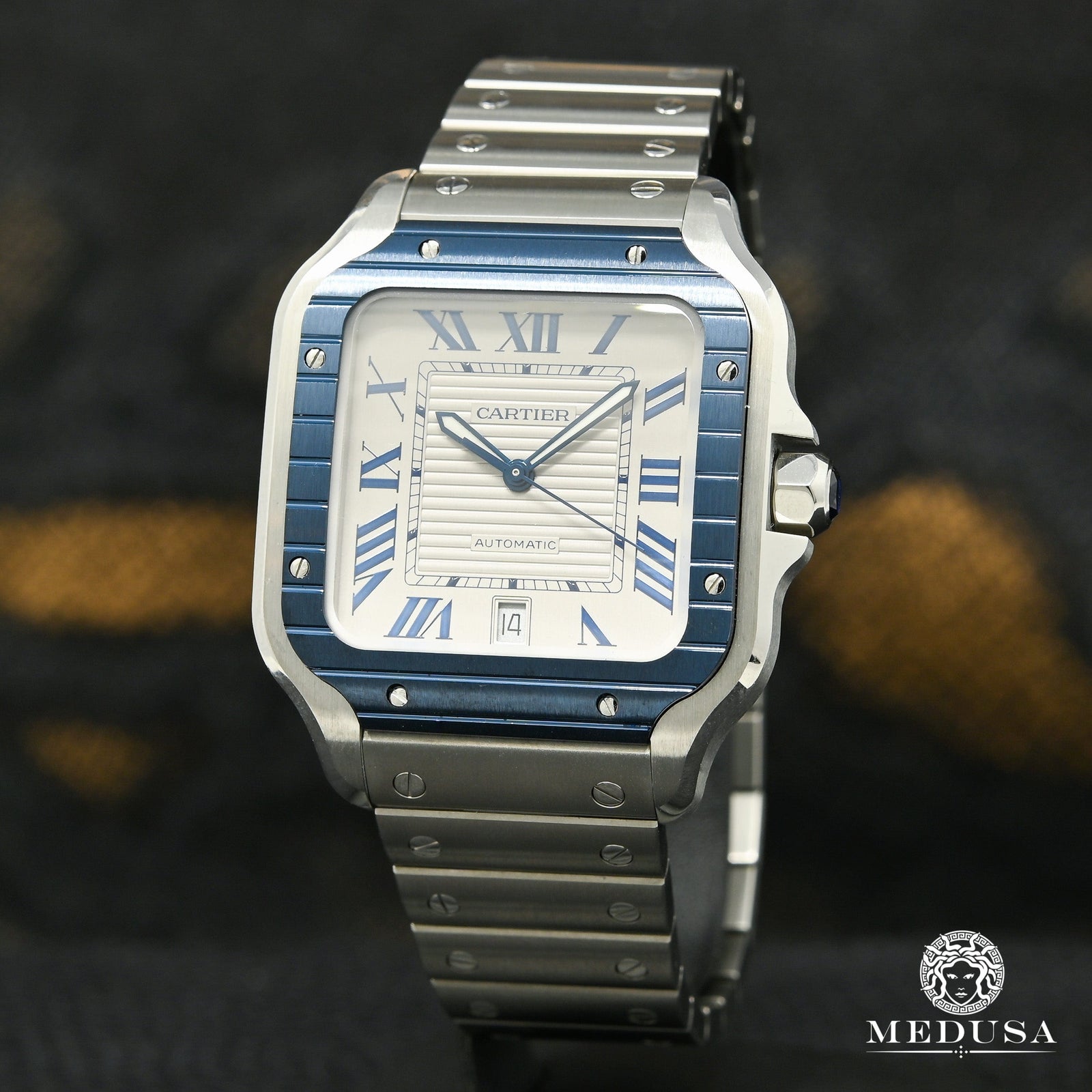 Montre Cartier | Montre Homme 40mm Cartier Santos 100 XL - Blue Bezel Stainless