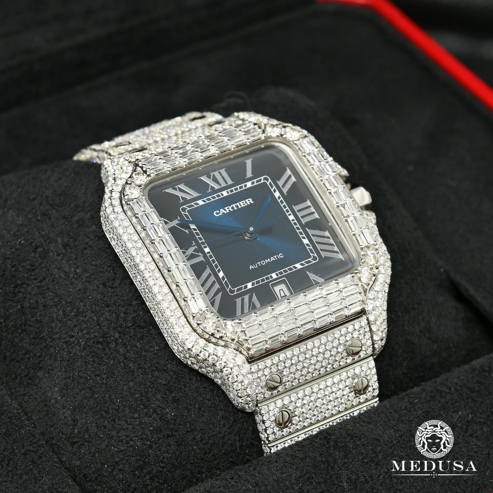 Montre Cartier | Montre Homme 40mm Cartier Santos 100 XL - Blue Emerald Full Iced Stainless