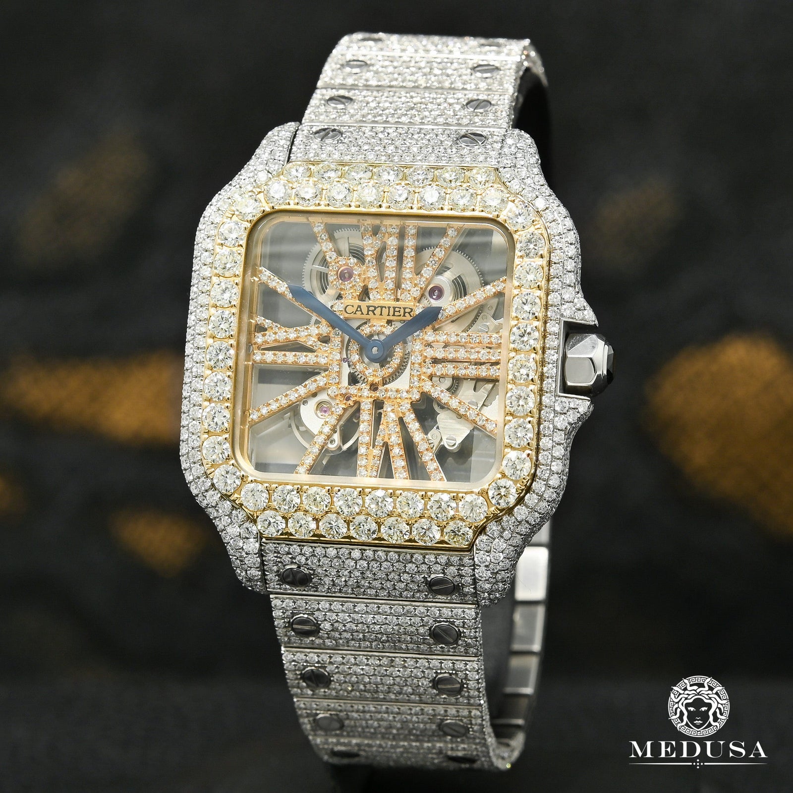 Montre Cartier | Montre Homme 40mm Cartier Santos Skeleton - Full Iced Or 2 Tons