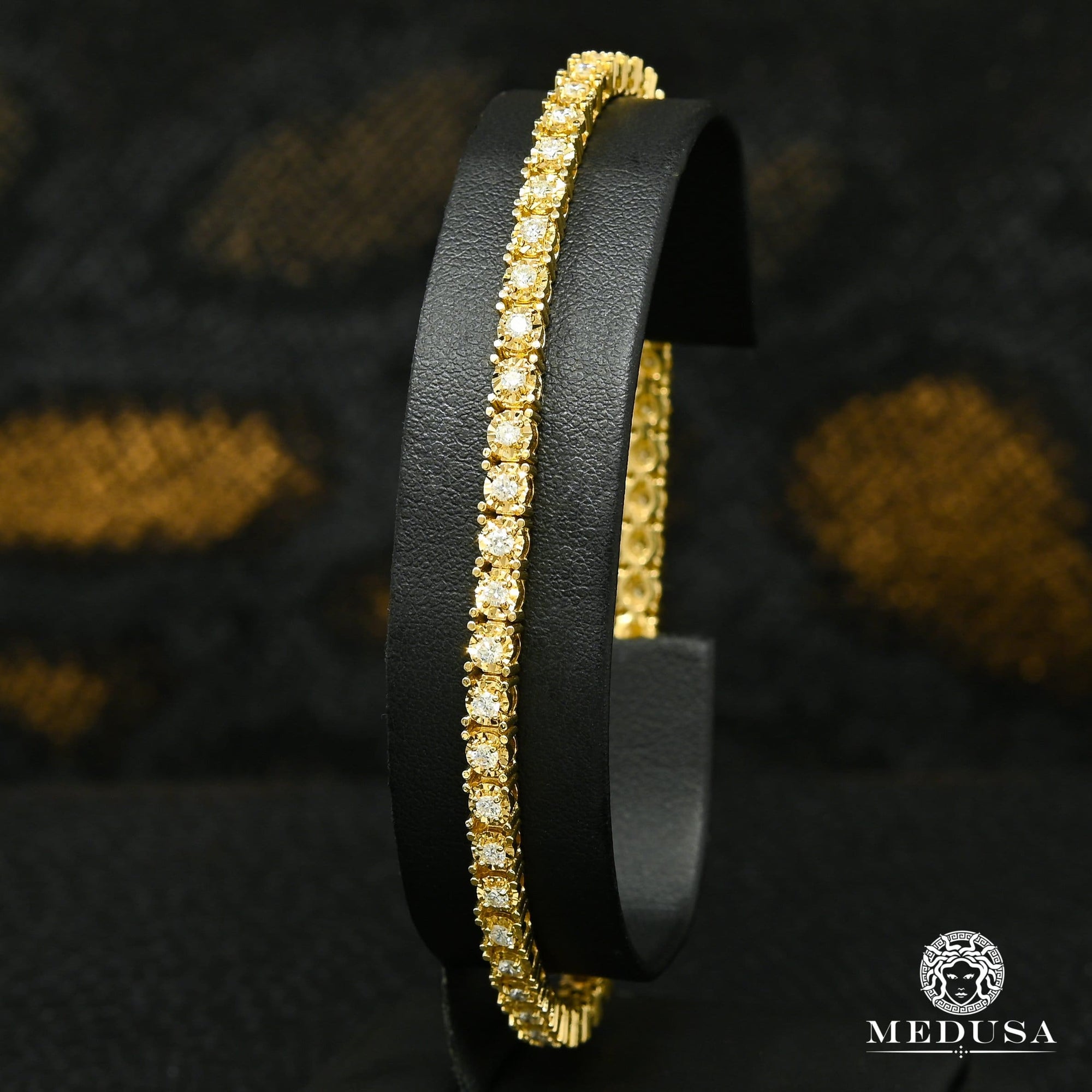 10K Gold Diamond Bracelet | Men's Bracelet 4mm Invisible Tennis - Yellow Gold Diamond