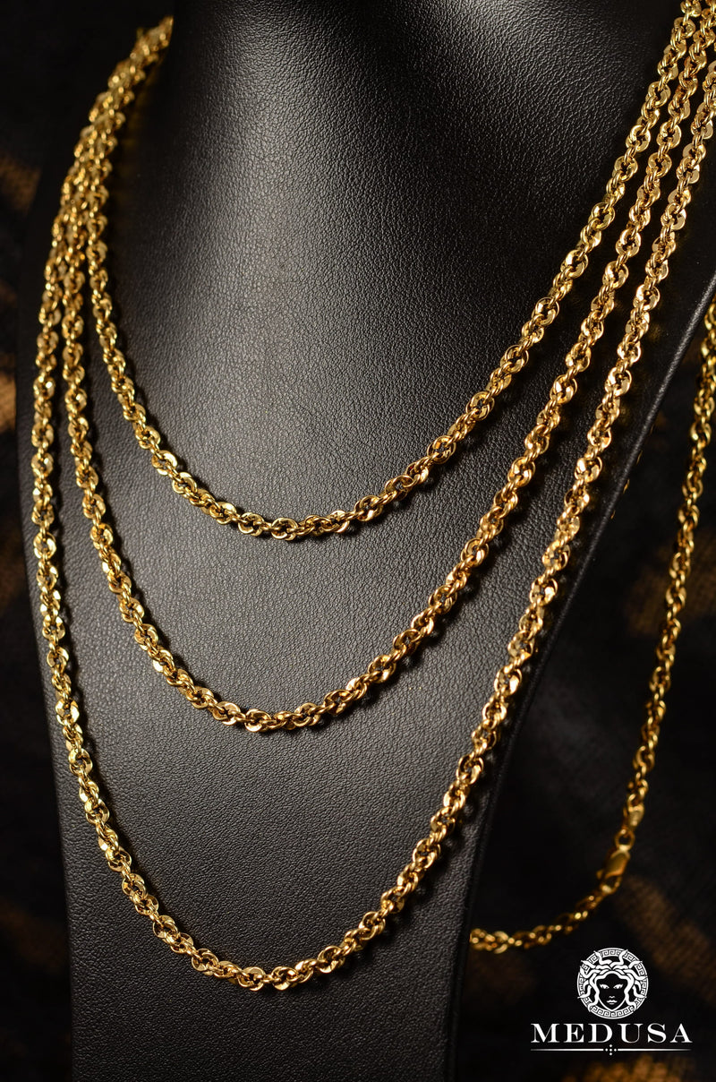 Chaine corde torsadée dorée pour homme longue et épaisse 60cm x 5mm Chaine corde torsadée dorée pour homme longue et épaisse 60cm x 5mm