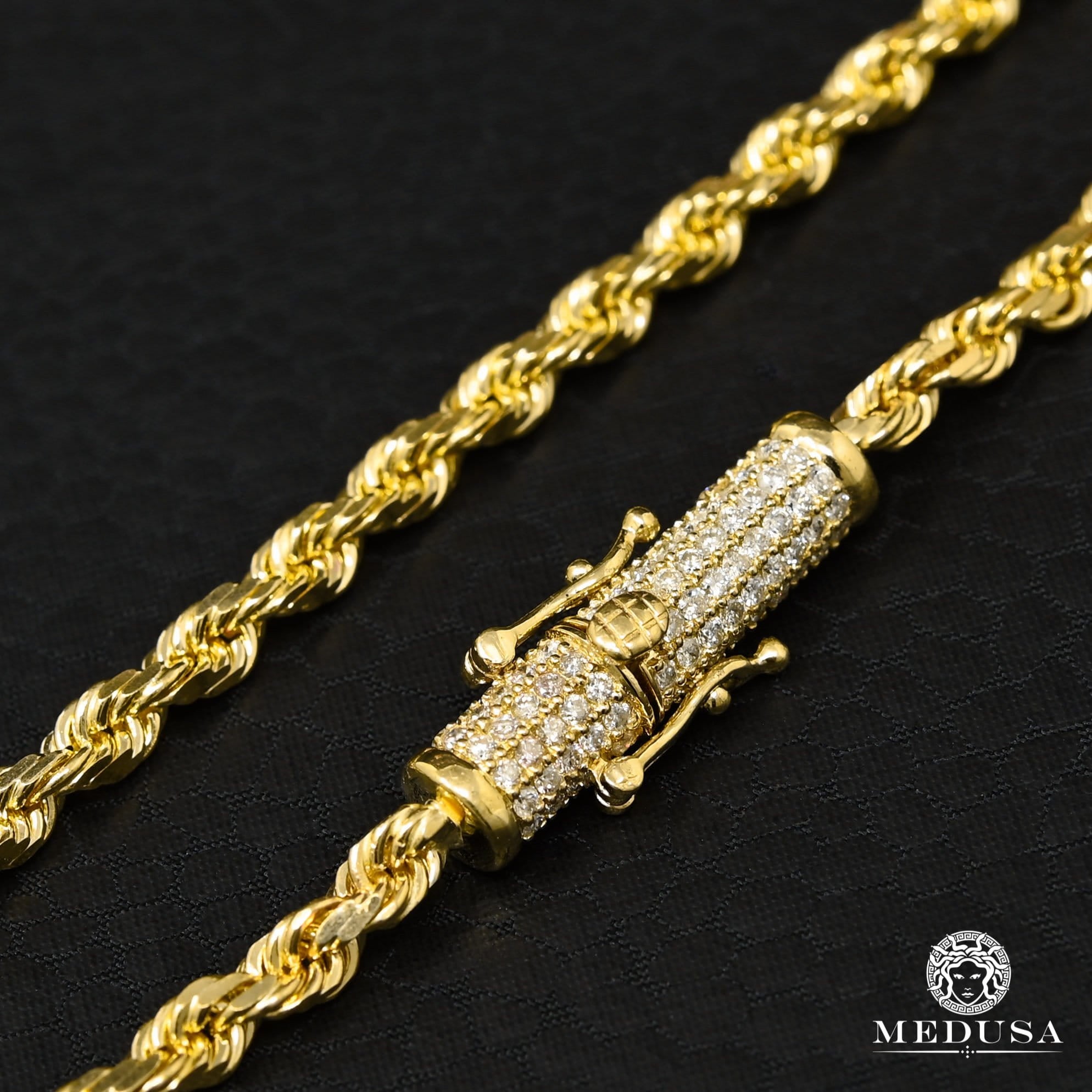 10K Gold Chain | 4mm chain Rope Solid Diamond Lock
