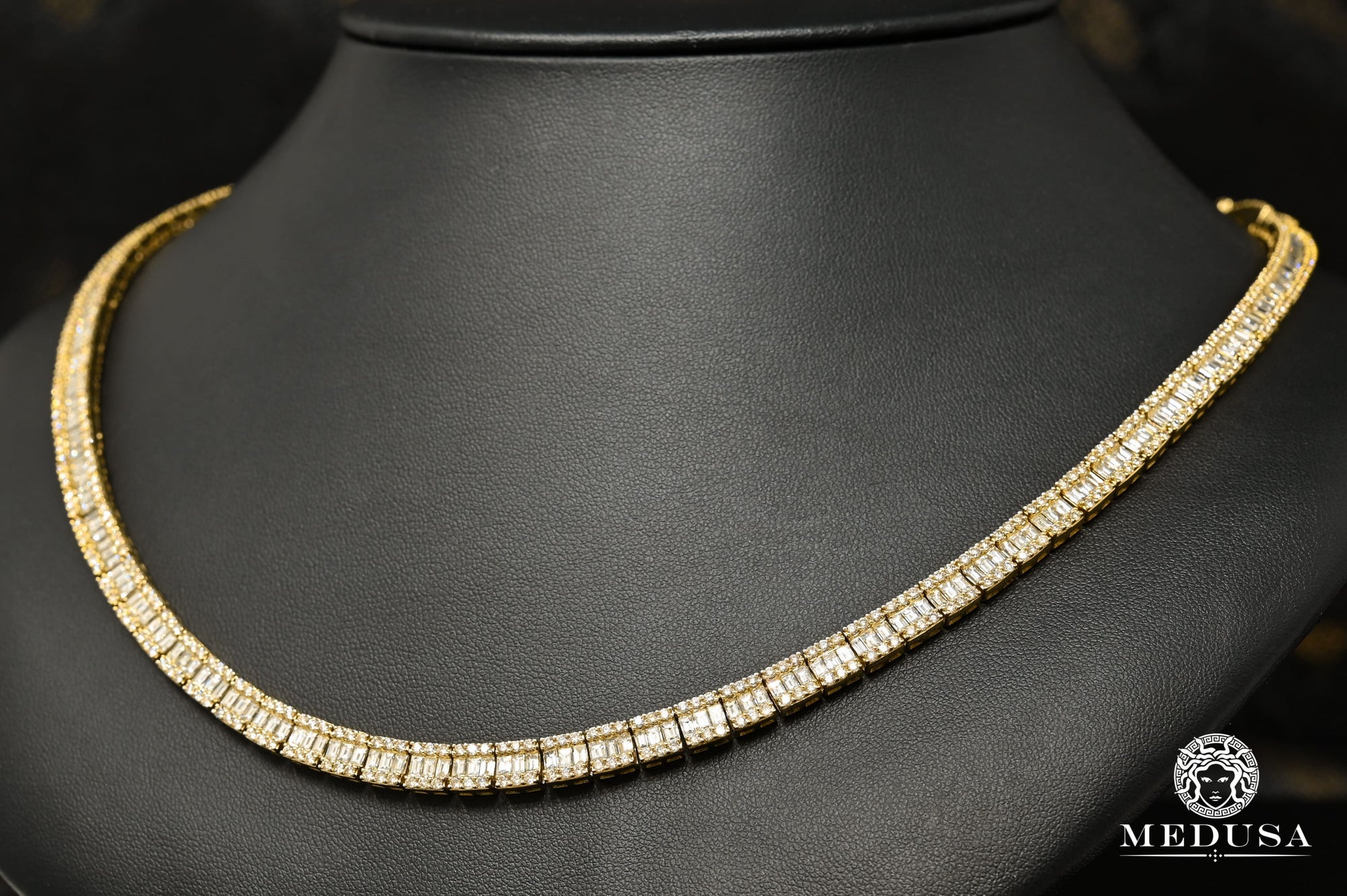 10K Gold Diamond Chain | Chain 6.5mm Square Tennis Emerald Cut 22'' / Yellow Gold