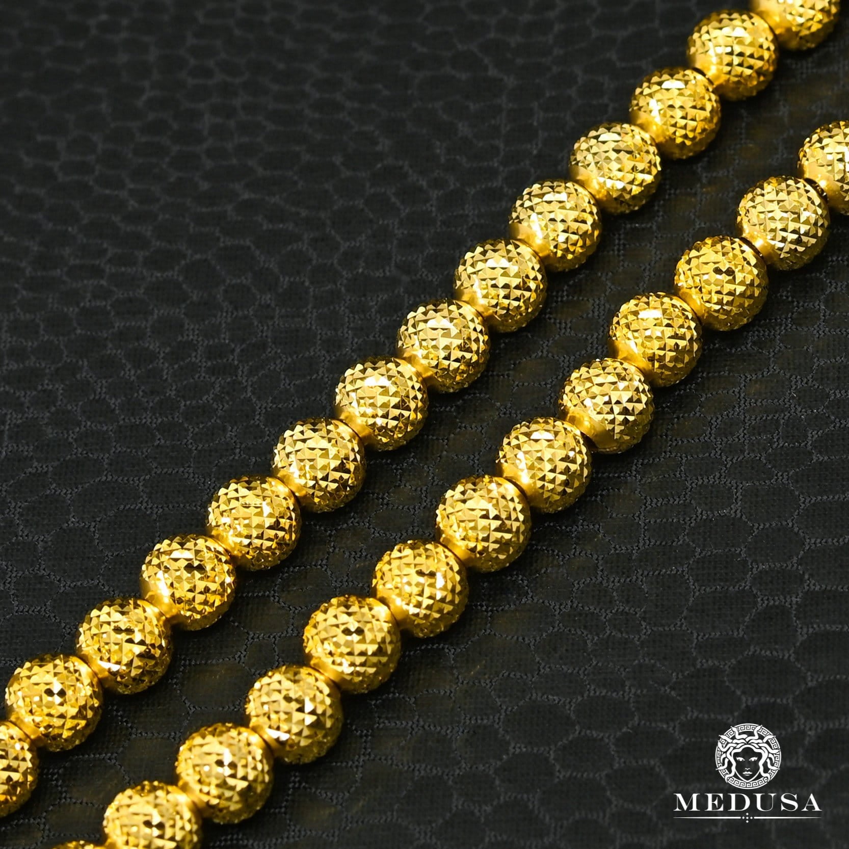 10K Gold Chain | Chain 6mm Ball Moon Laser Cut