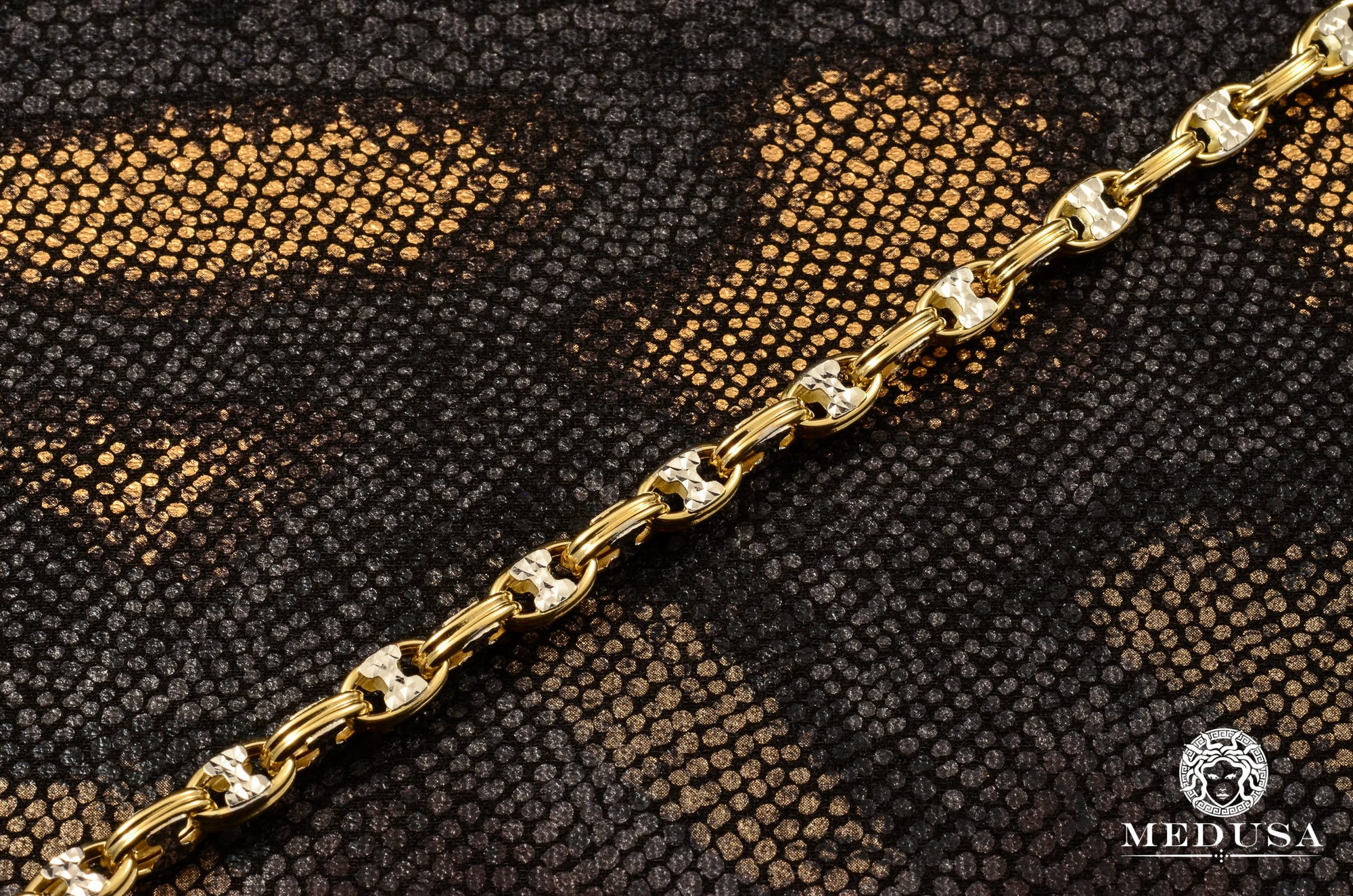 10K Gold Bracelet | Men&#39;s Bracelet 6mm Gucci Bullet Link 2 Tone Bracelet