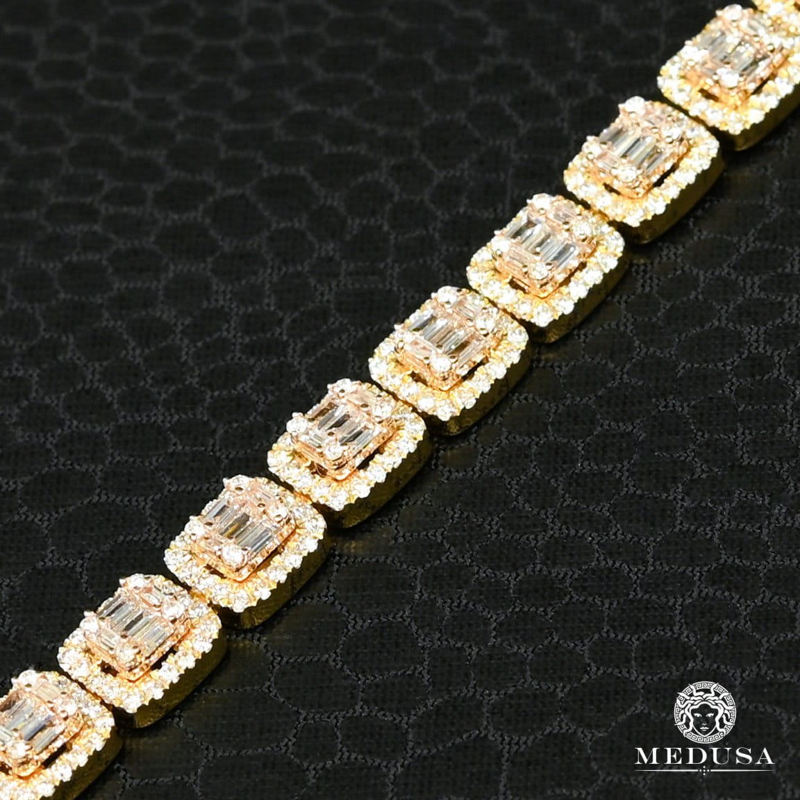 14K Gold Diamond Bracelet | Men's Bracelet 6mm Yellow Gold Tennis Square Baguette Bracelet
