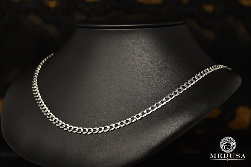 Chaîne en Or 10K | Chaîne Gourmette 6mm Flat Curb Or Blanc