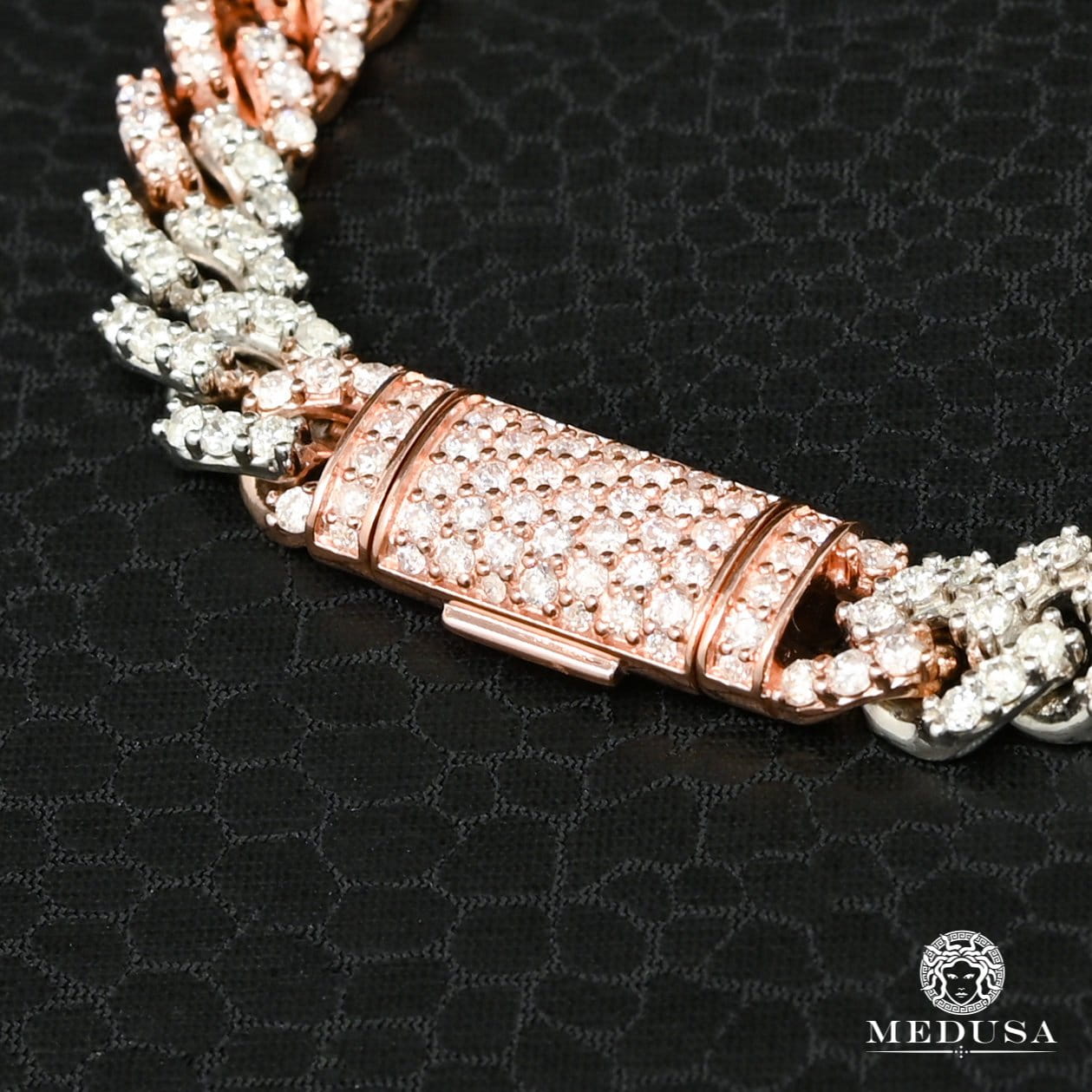 10K Gold Diamond Bracelet | Men&#39;s Bracelet 8mm Cuban Prong Bracelet Iced Rose Gold 2 Tones