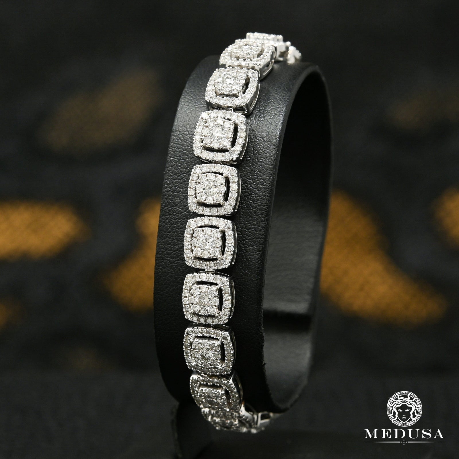 8mm Square Tennis Bracelet White Gold 