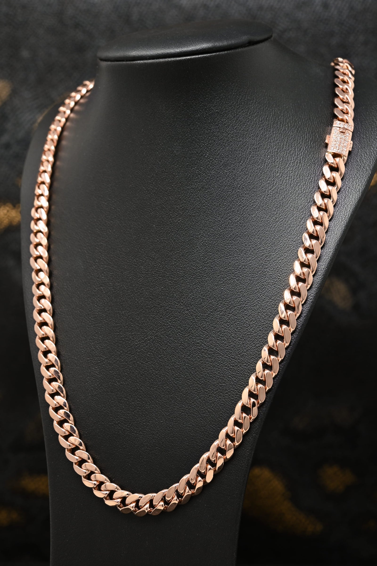 10K Gold Chain | Chain 8mm Cuban Solid Diamond Lock Rose Gold