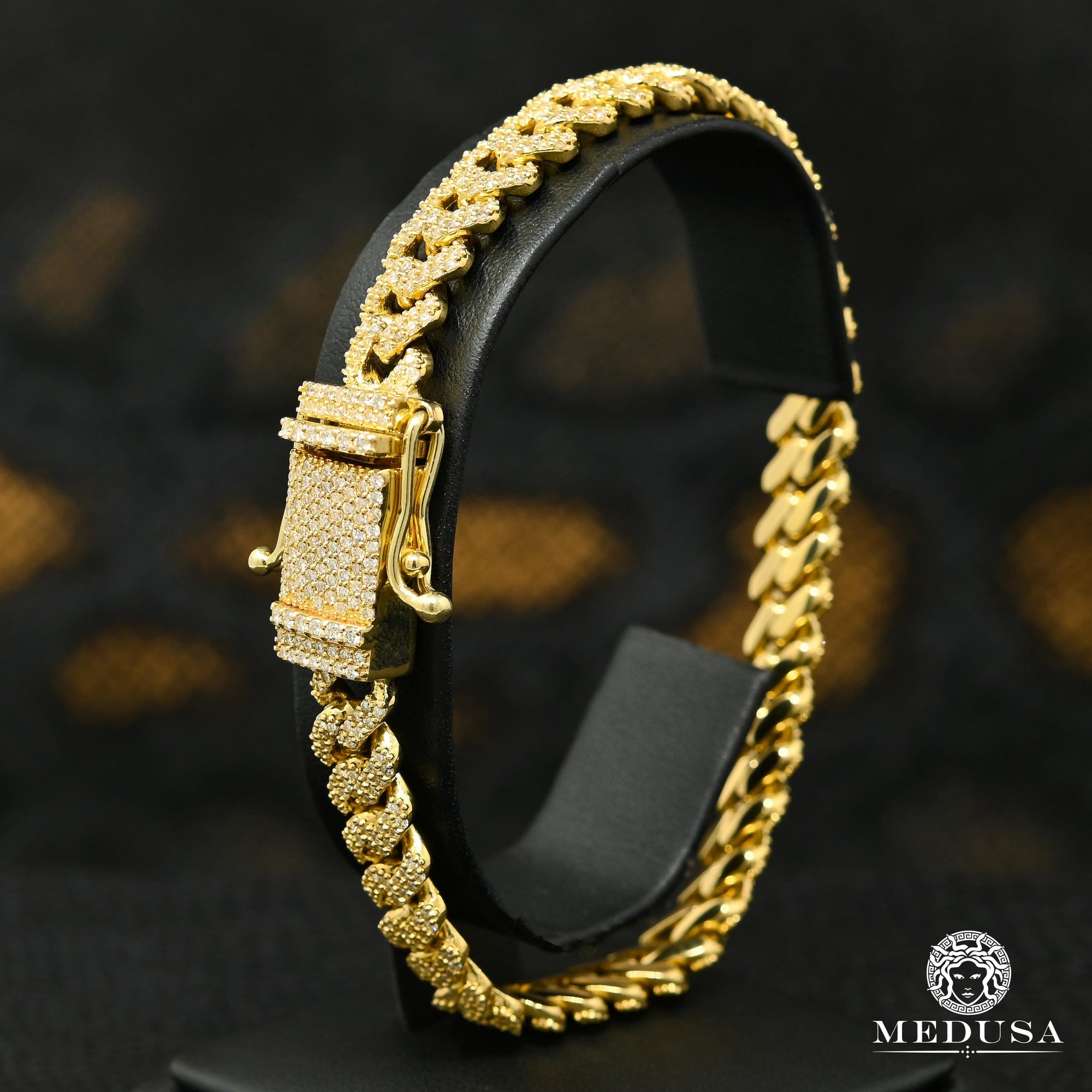 10K Gold Diamond Bracelet | Men's Bracelet 9.5mm Cuban Iced Jumbo-Lock Bracelet