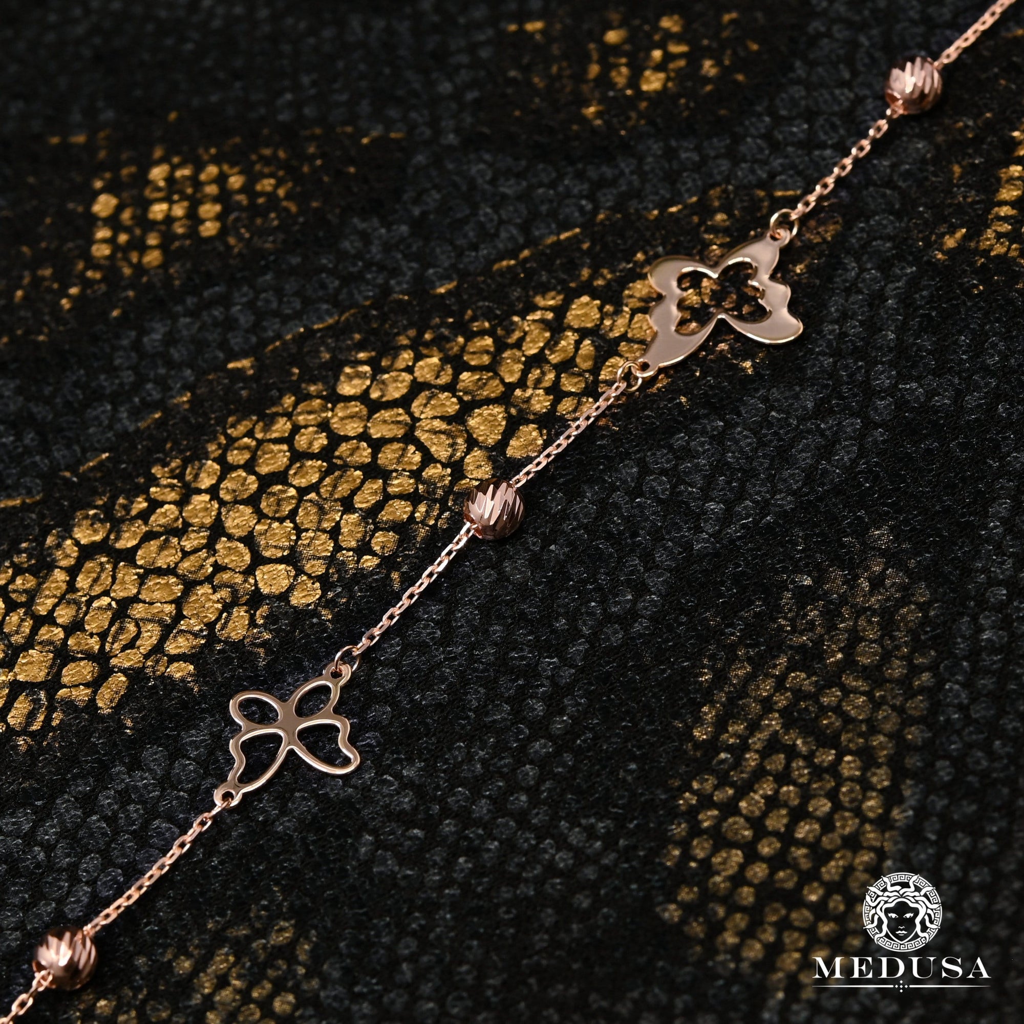 Bracelet en Or 10K | Bracelet Cheville Anklet F12 - Butterfly Or Rose